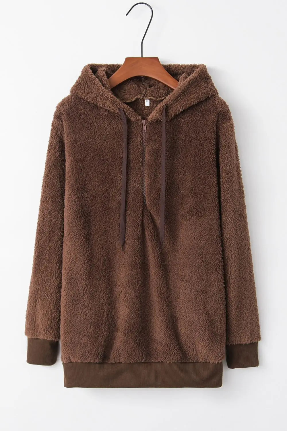 Full Size Quarter-Zip Drawstring Teddy Hoodie Trendsi