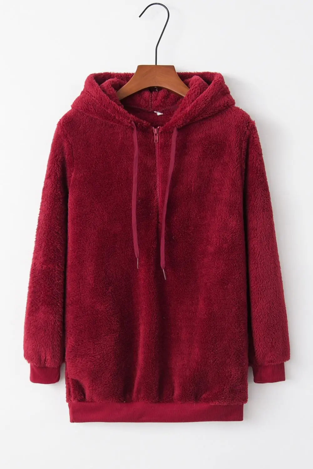 Full Size Quarter-Zip Drawstring Teddy Hoodie Trendsi