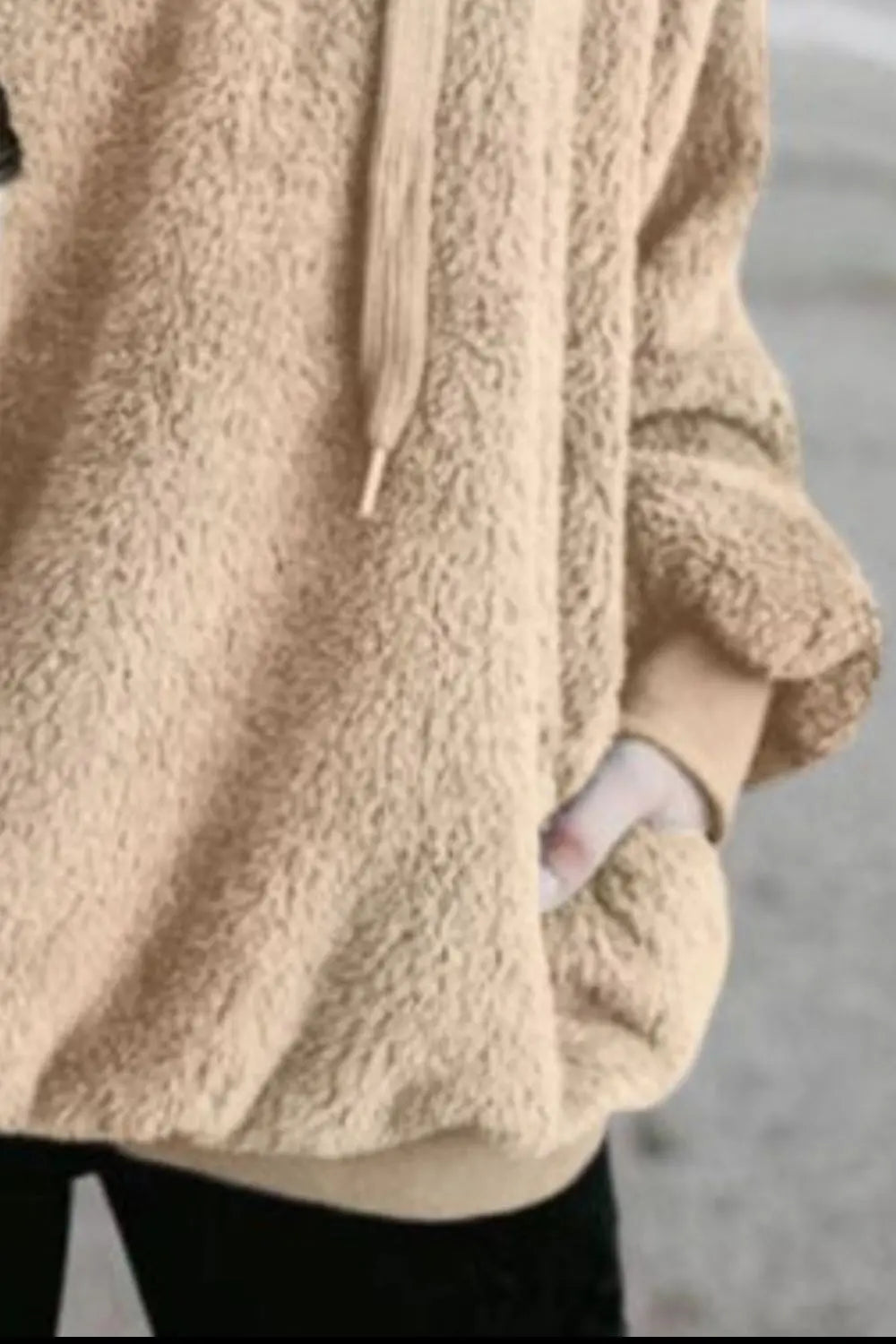 Full Size Quarter-Zip Drawstring Teddy Hoodie Trendsi