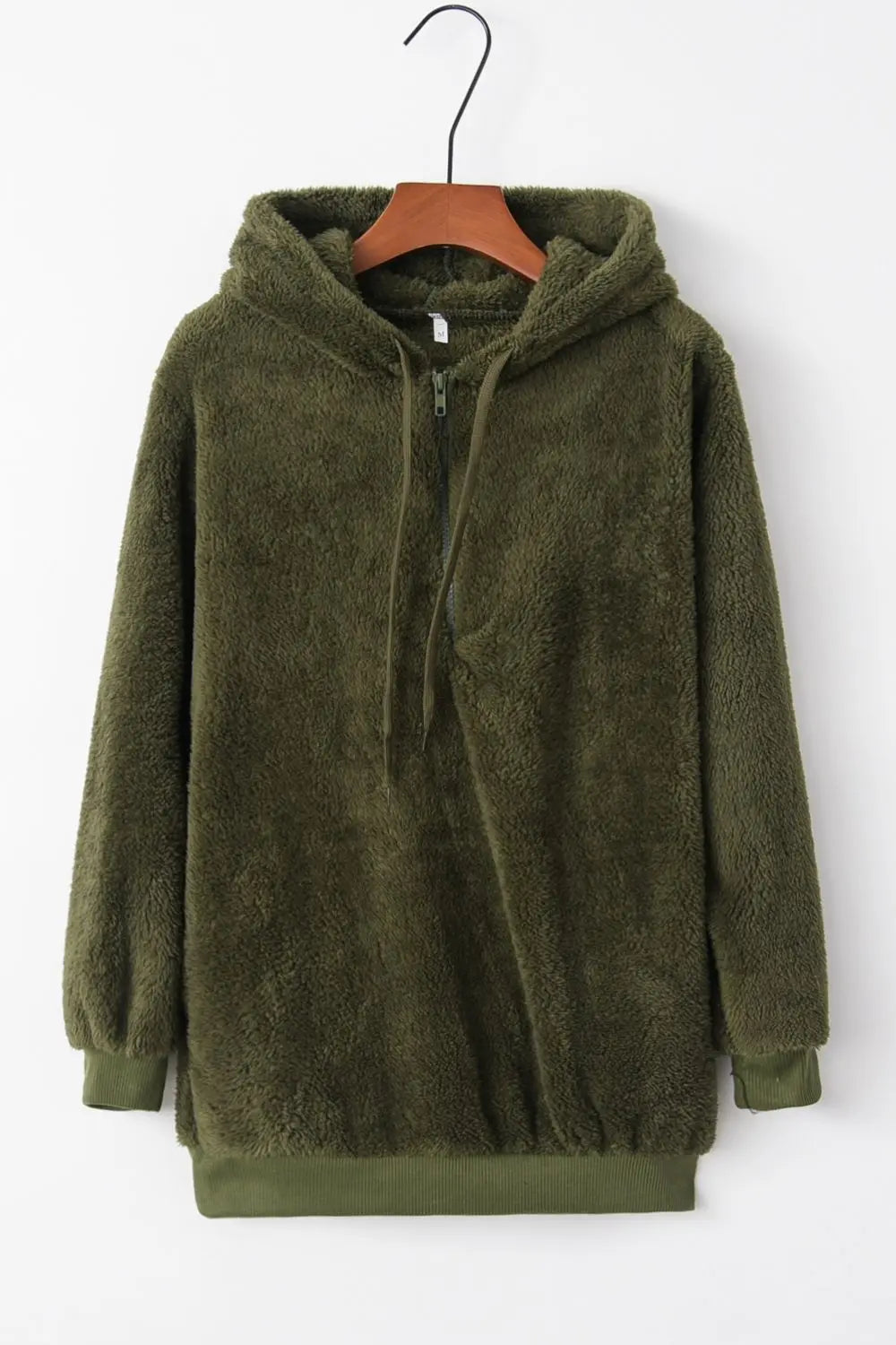 Full Size Quarter-Zip Drawstring Teddy Hoodie Trendsi
