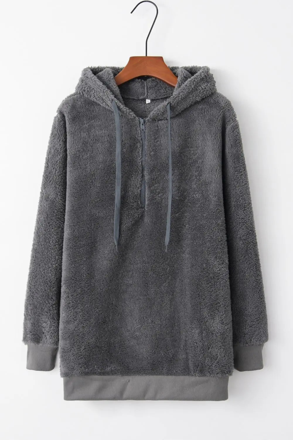 Full Size Quarter-Zip Drawstring Teddy Hoodie Trendsi