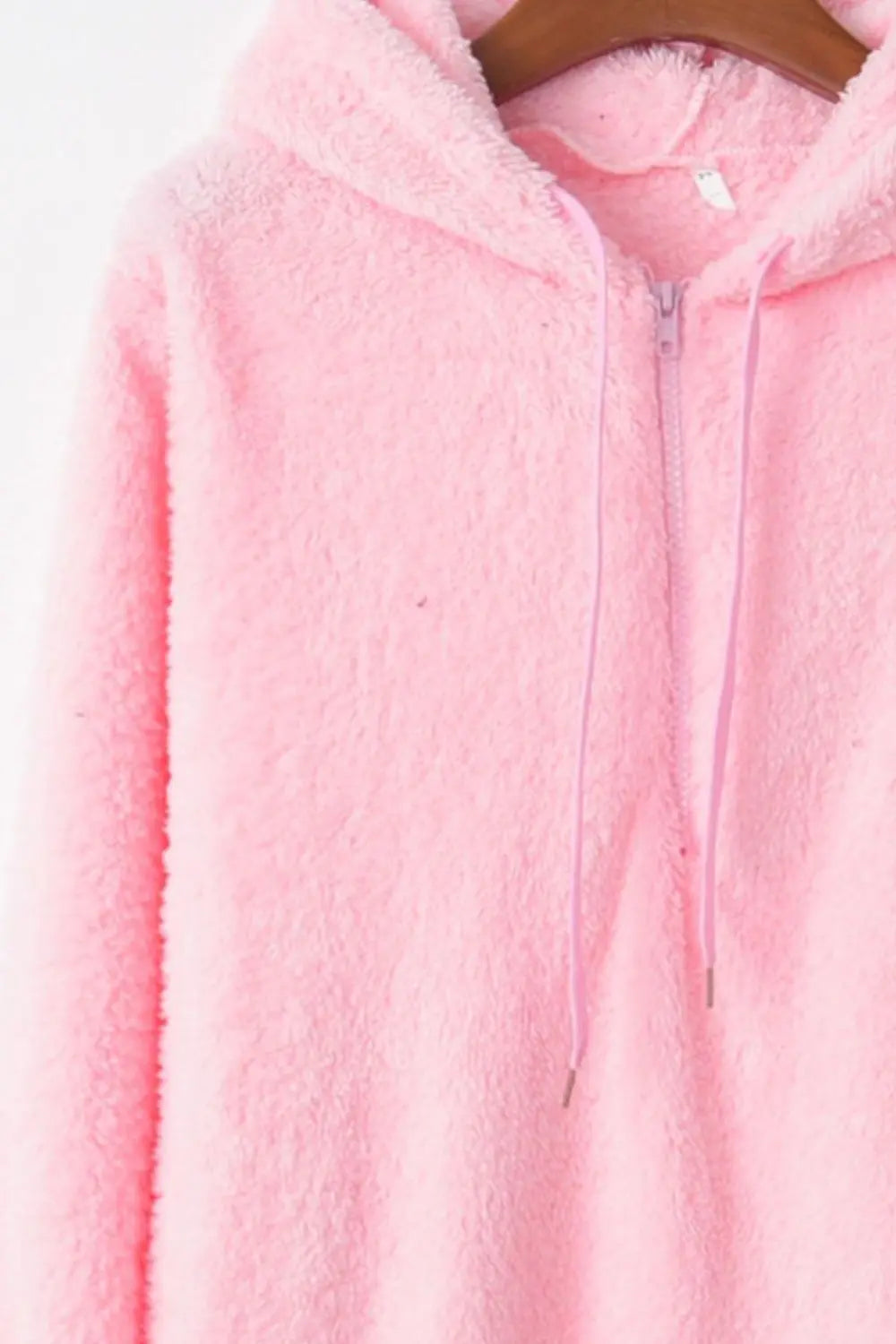 Full Size Quarter-Zip Drawstring Teddy Hoodie Trendsi