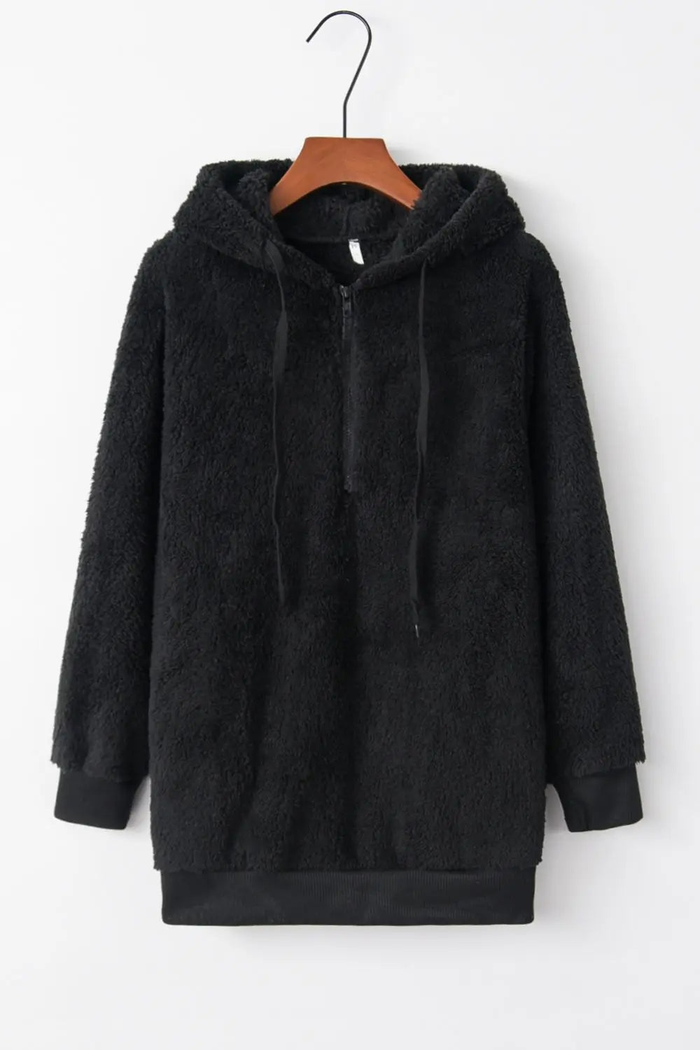 Full Size Quarter-Zip Drawstring Teddy Hoodie Trendsi
