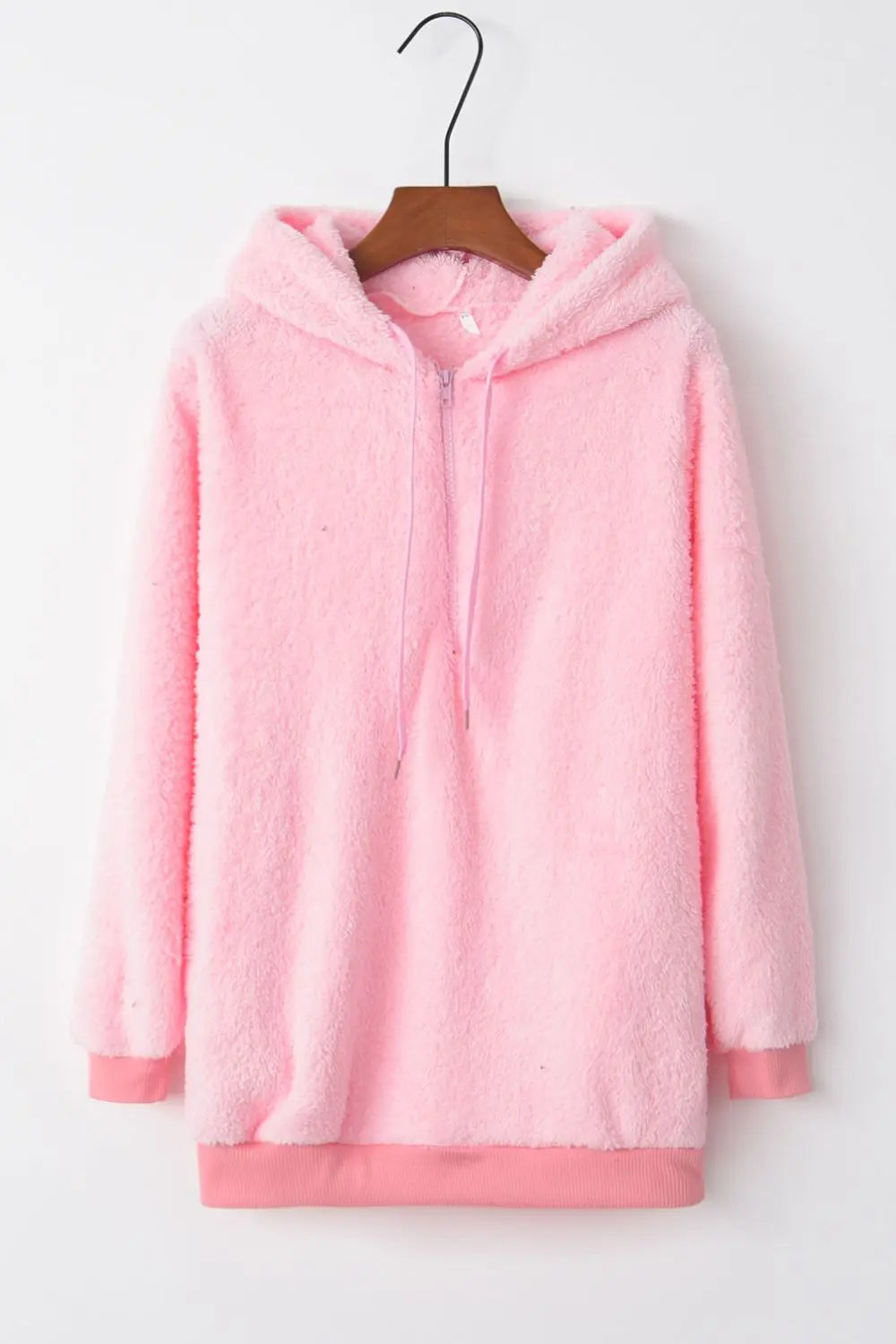 Full Size Quarter-Zip Drawstring Teddy Hoodie Trendsi