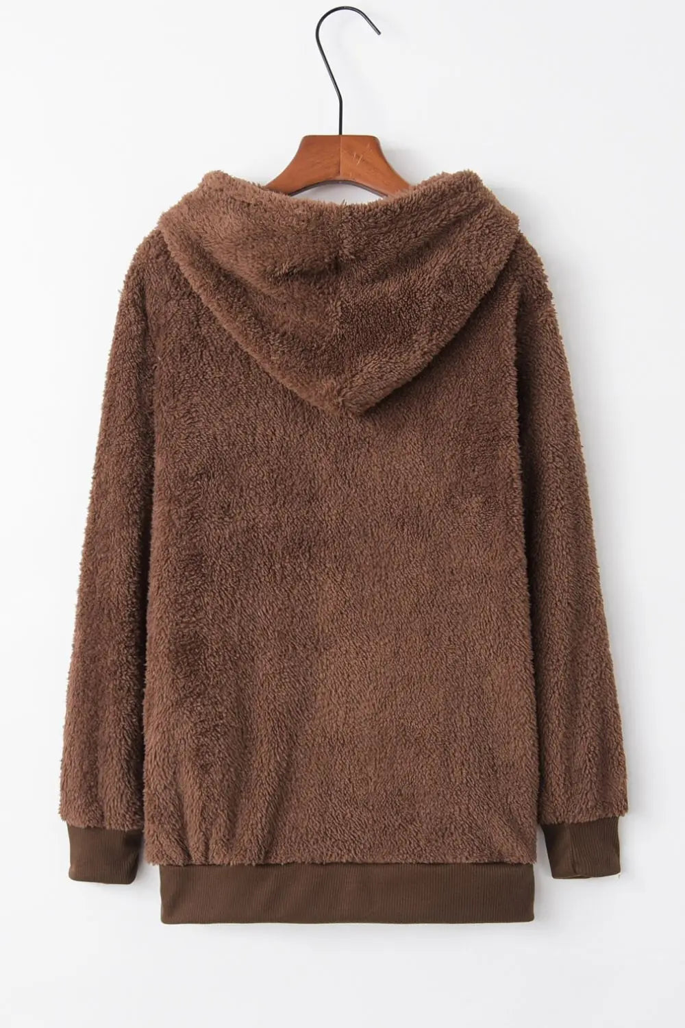 Full Size Quarter-Zip Drawstring Teddy Hoodie Trendsi