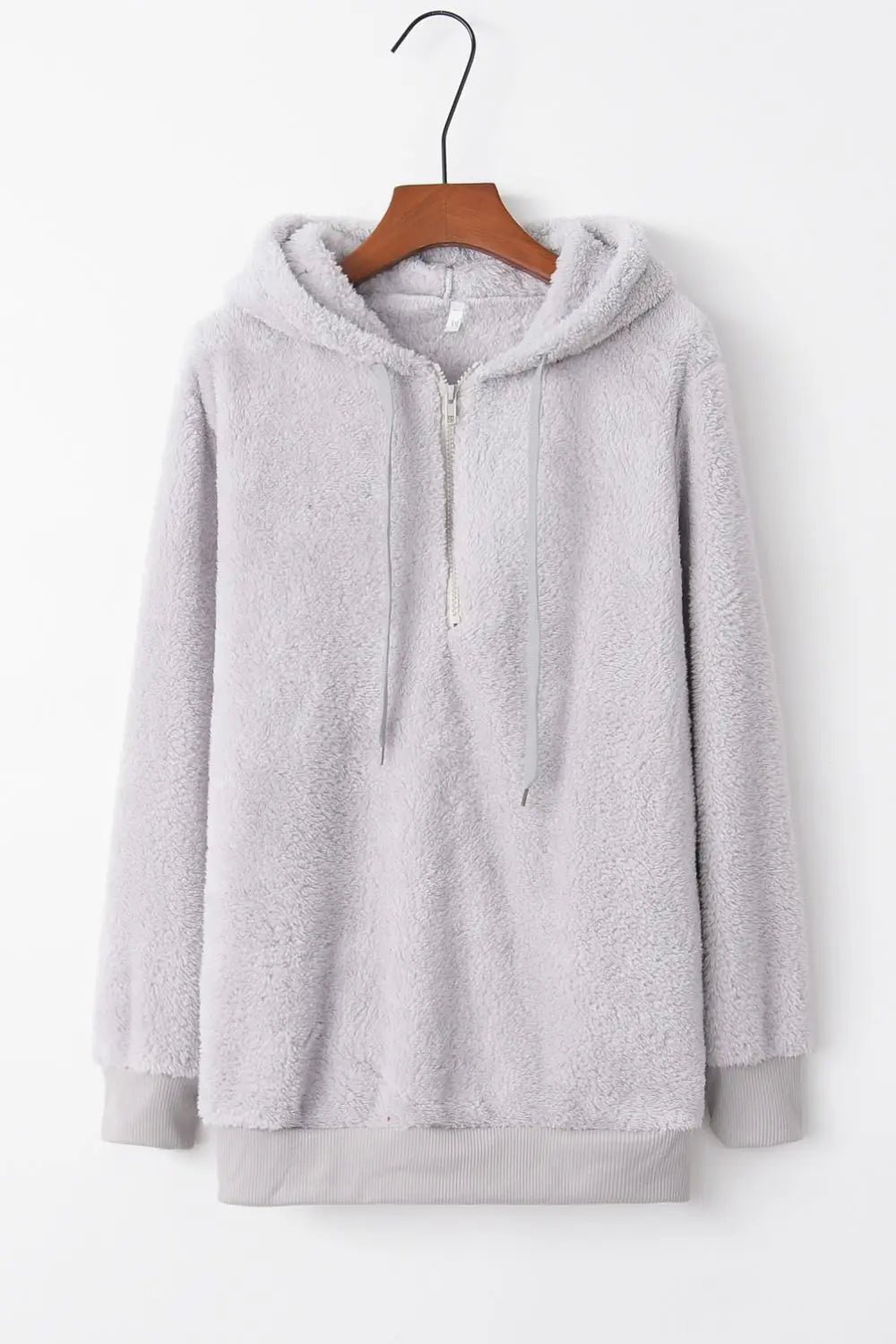 Full Size Quarter-Zip Drawstring Teddy Hoodie Trendsi