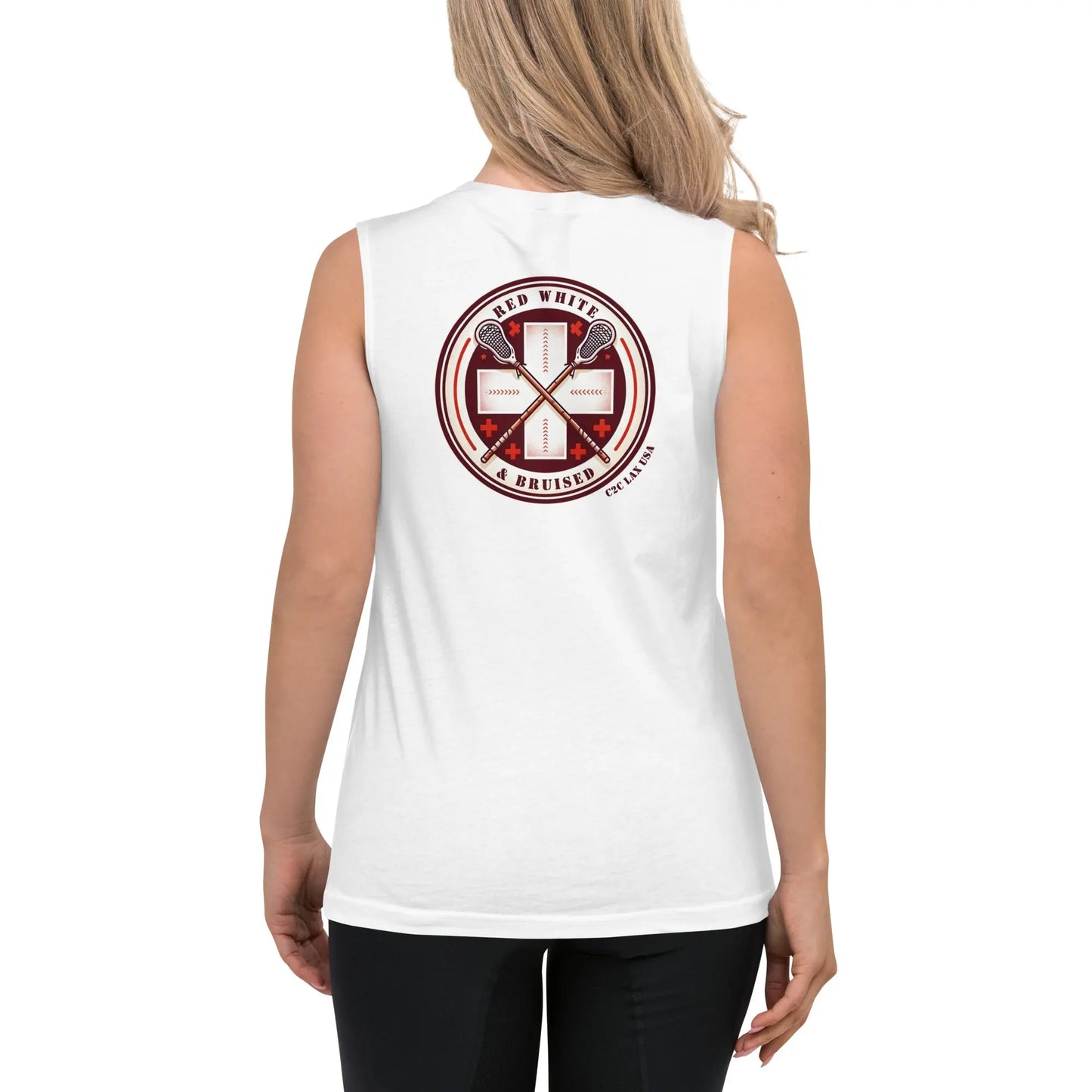 Red White and Bruised Muscle Shirt Coast 2 Coast Lax USA