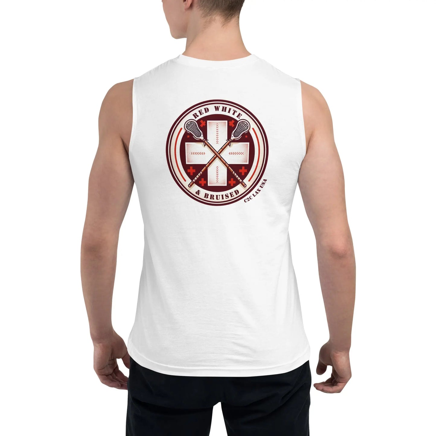 Red White and Bruised Muscle Shirt Coast 2 Coast Lax USA
