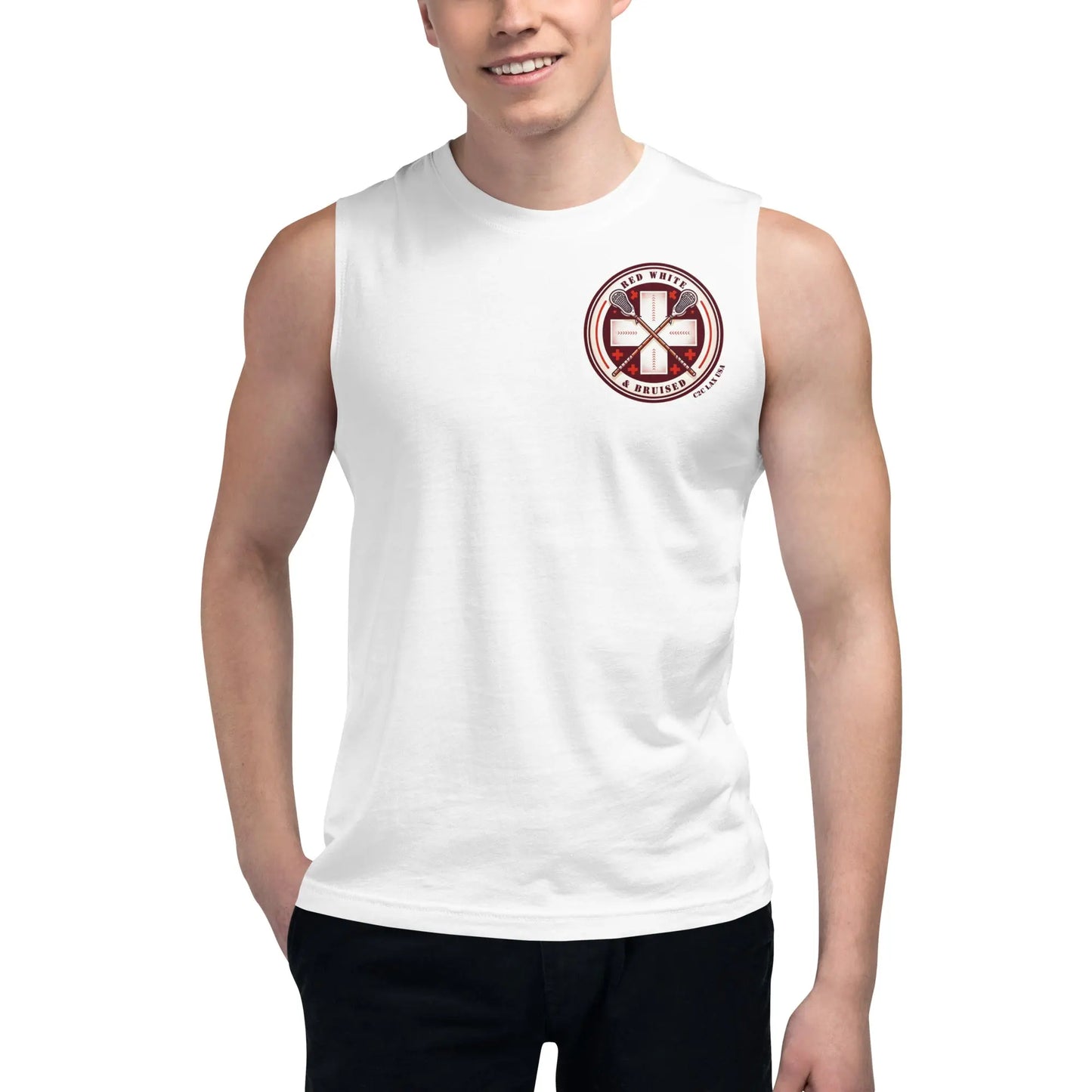 Red White and Bruised Muscle Shirt Coast 2 Coast Lax USA