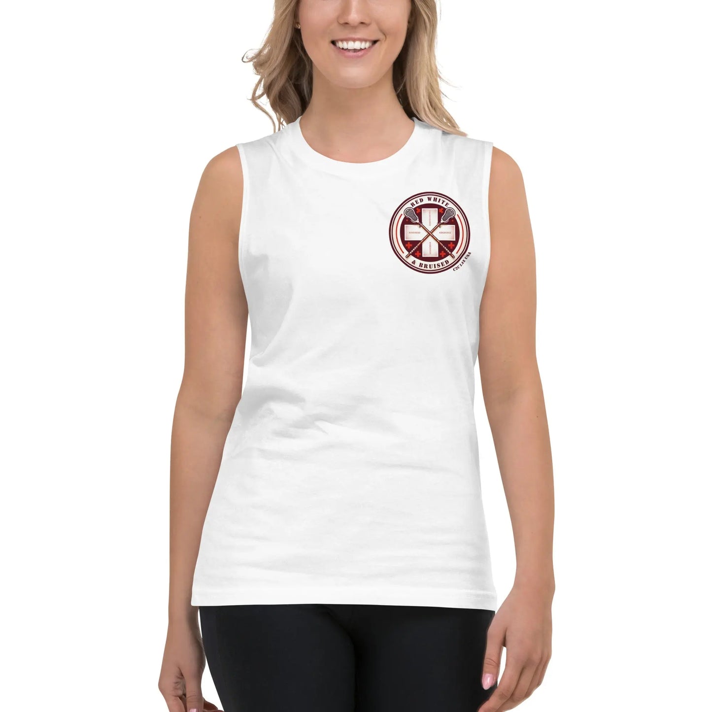 Red White and Bruised Muscle Shirt Coast 2 Coast Lax USA