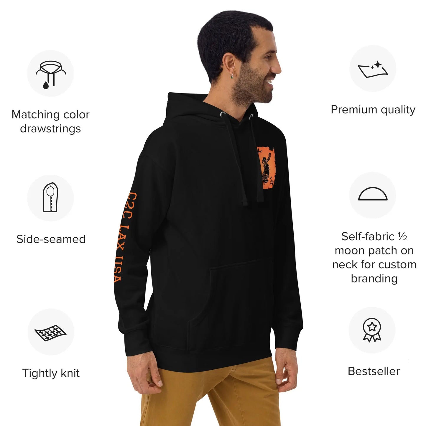Adult Fall/Halloween Lacrosse Player Hoodie Coast 2 Coast Lax USA