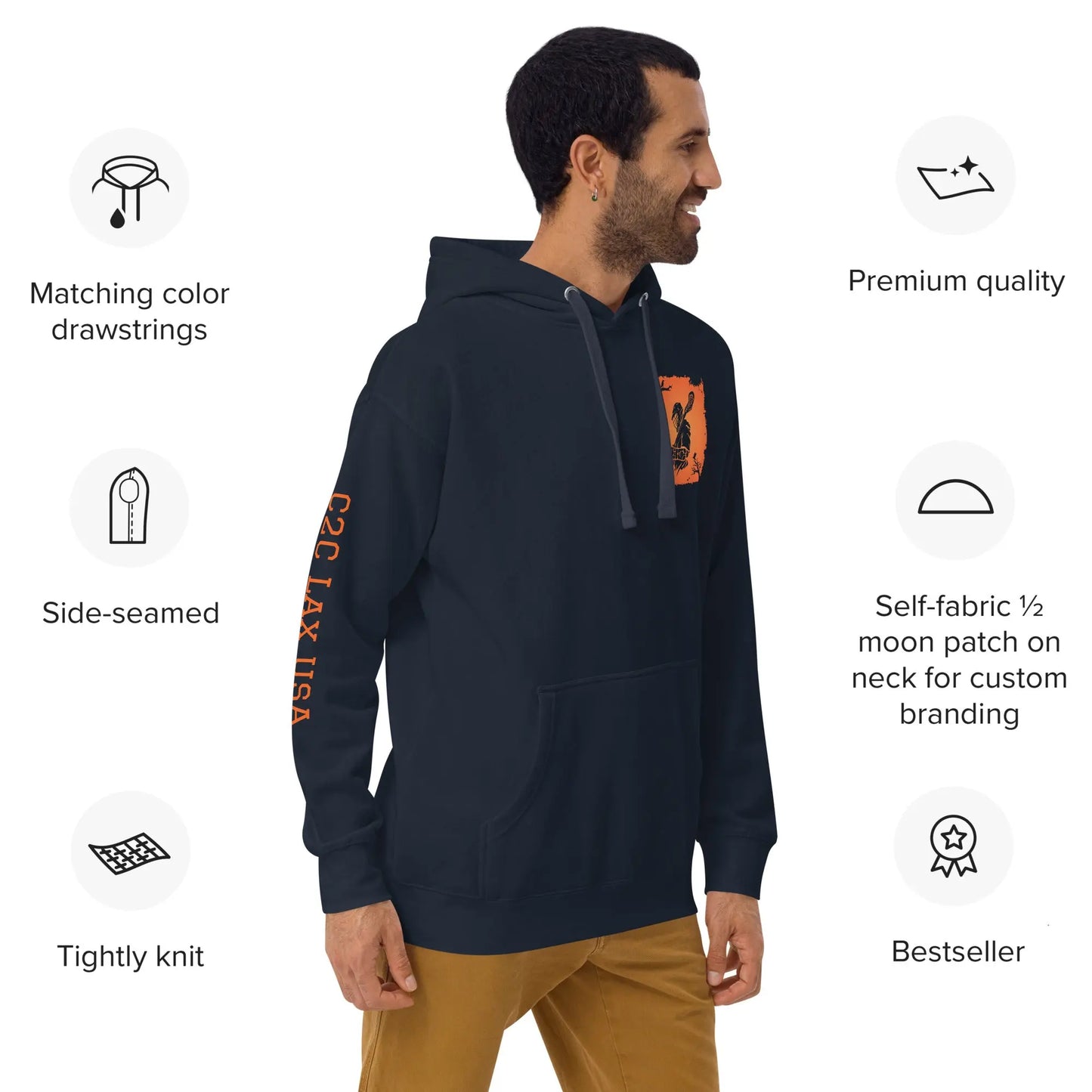 Adult Fall/Halloween Lacrosse Player Hoodie Coast 2 Coast Lax USA
