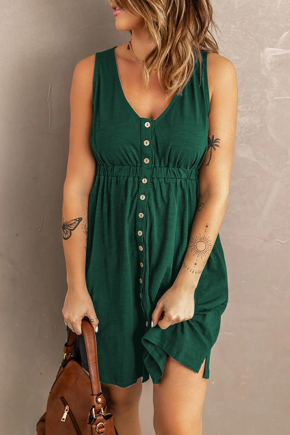 Sleeveless Button Down Mini Dress Trendsi