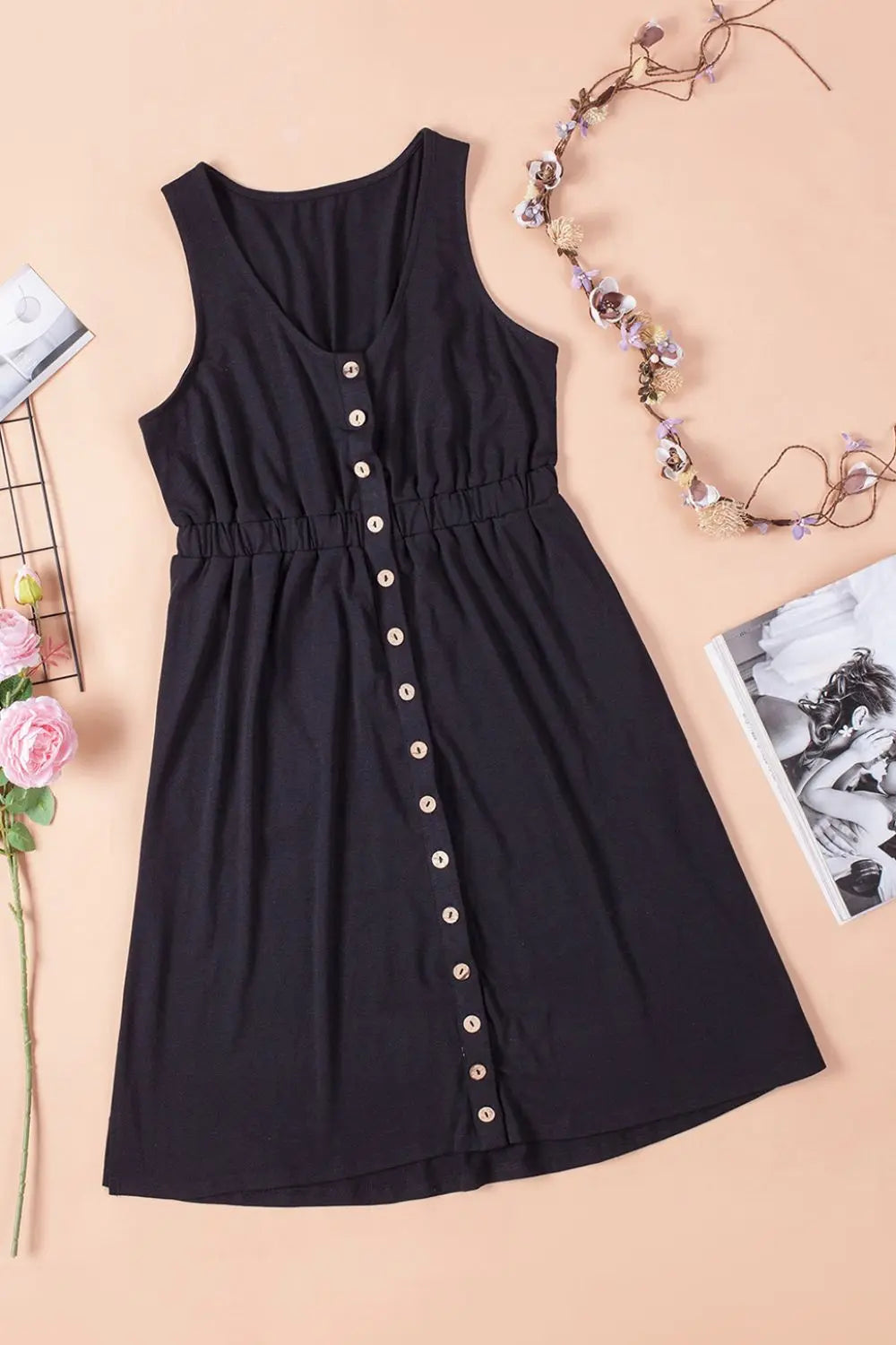 Sleeveless Button Down Mini Dress Trendsi