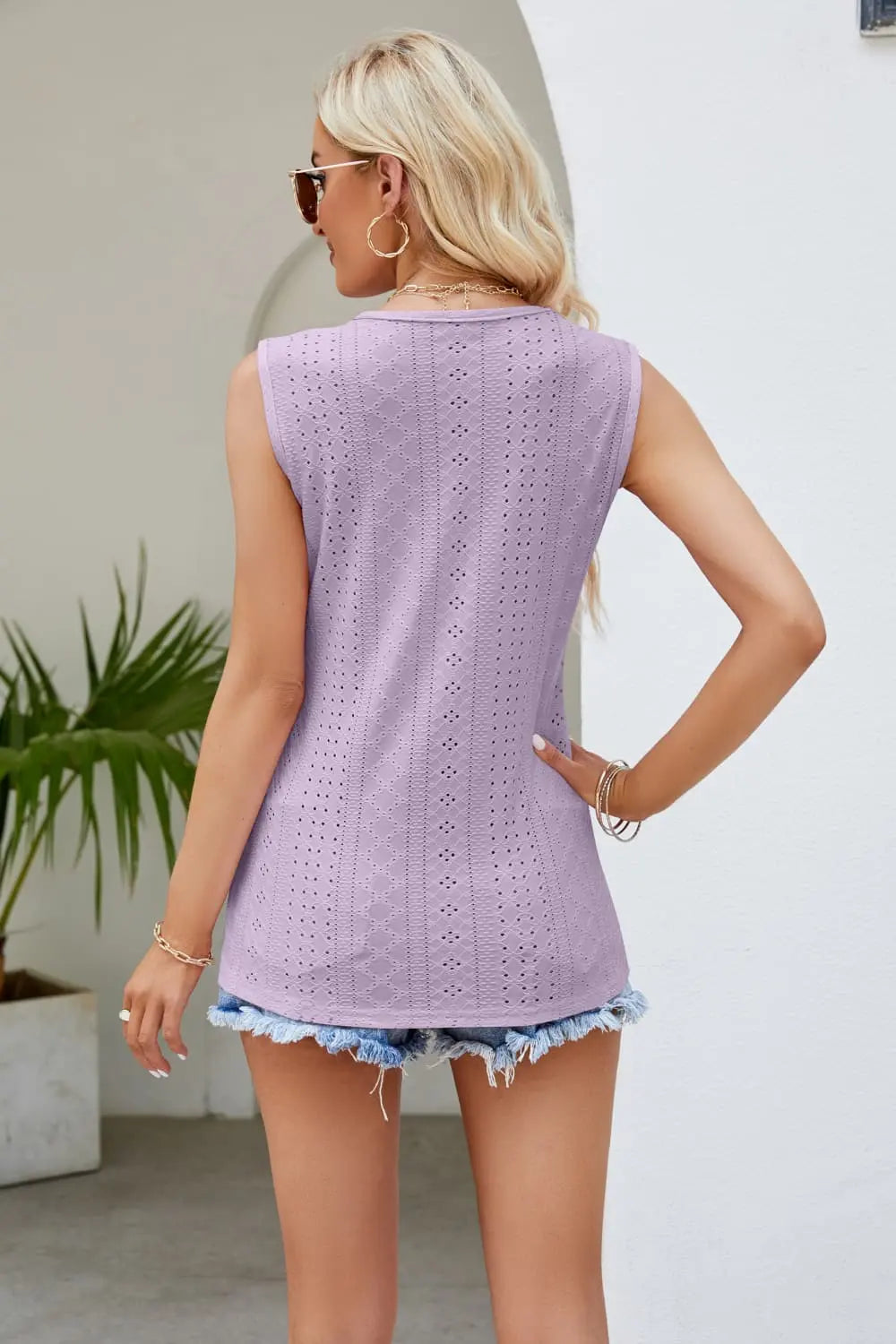 Spliced Lace V-Neck Tank Trendsi