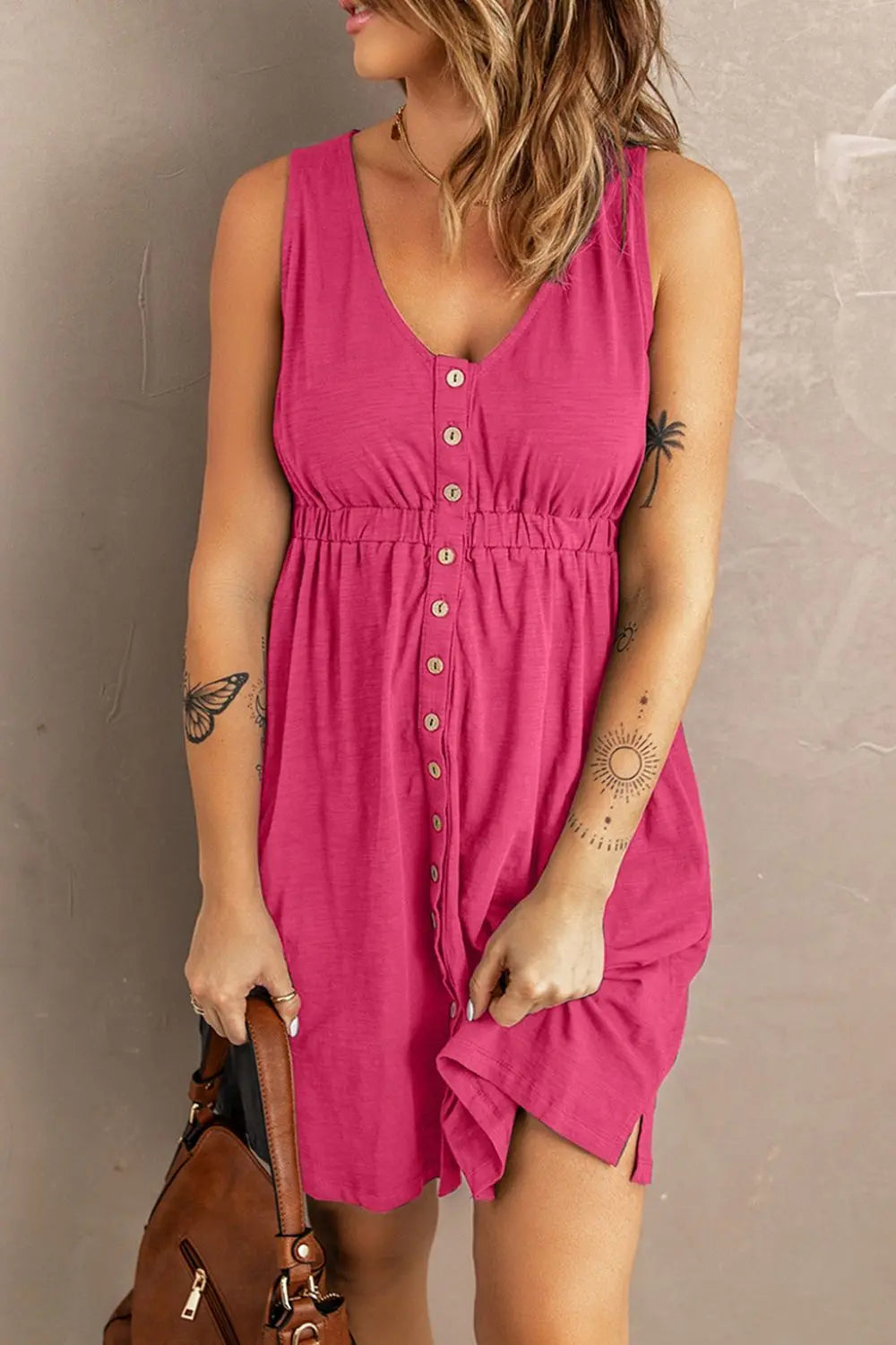Sleeveless Button Down Mini Dress Trendsi