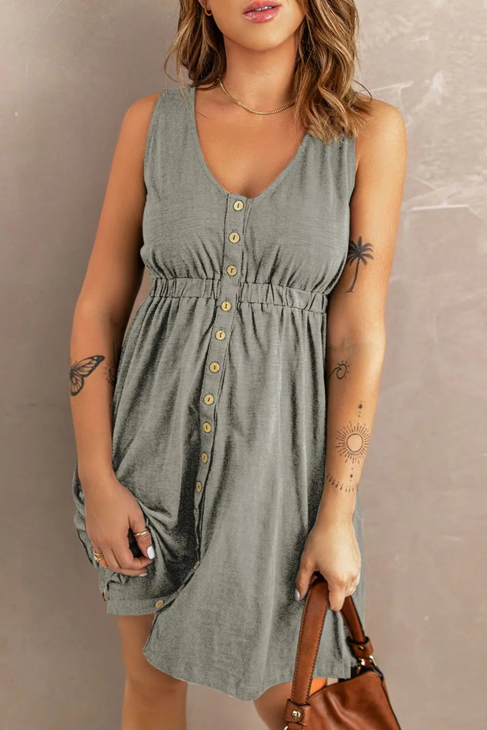 Sleeveless Button Down Mini Dress Trendsi