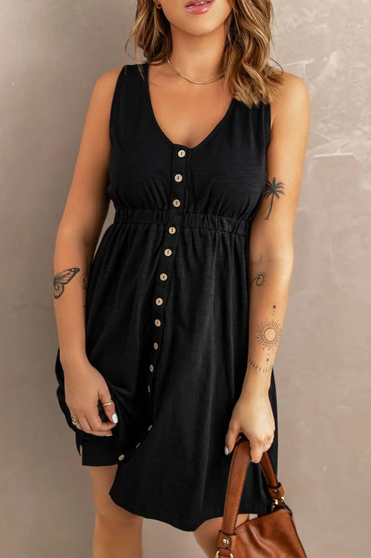 Sleeveless Button Down Mini Dress Trendsi