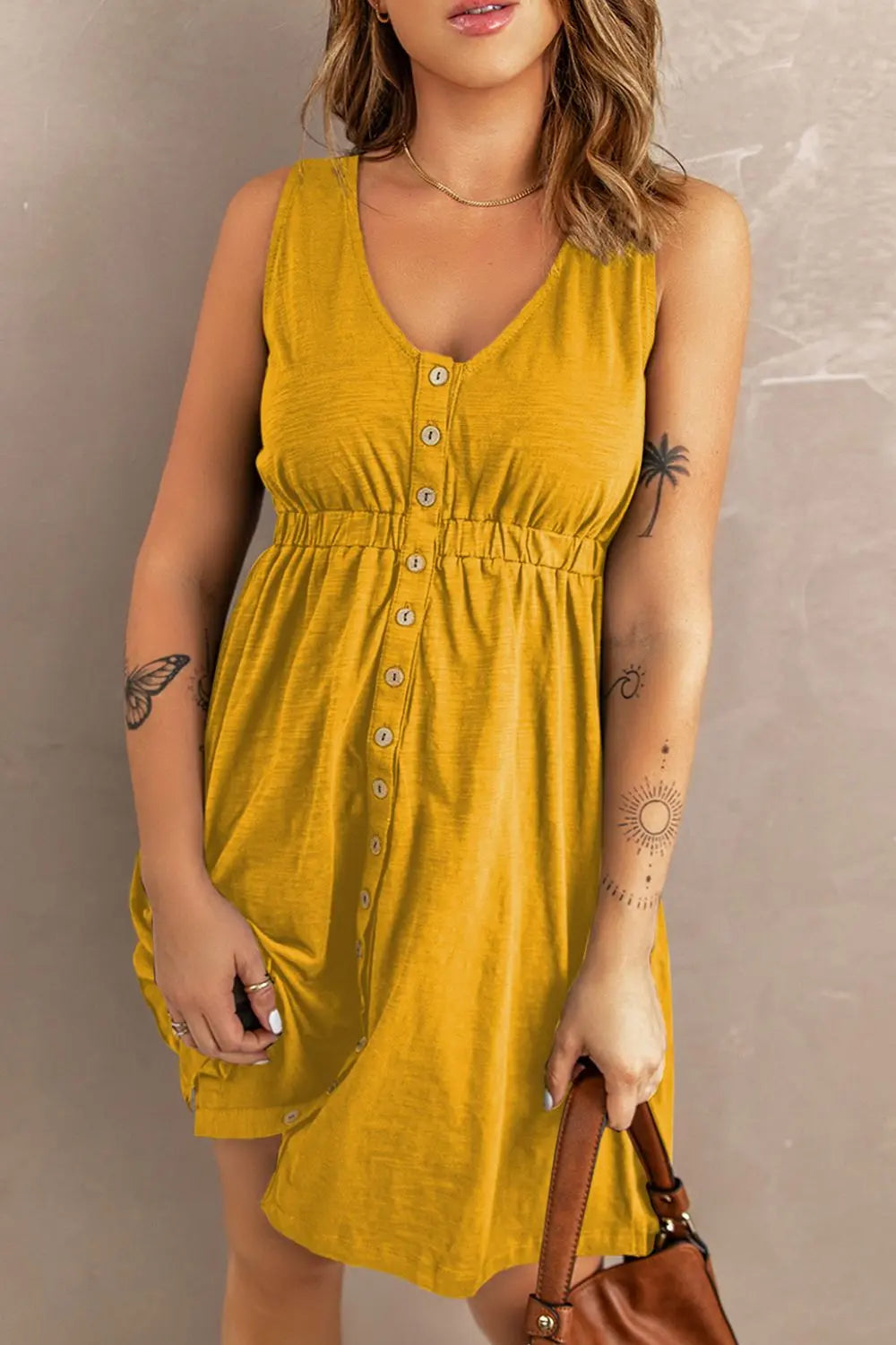 Sleeveless Button Down Mini Dress Trendsi