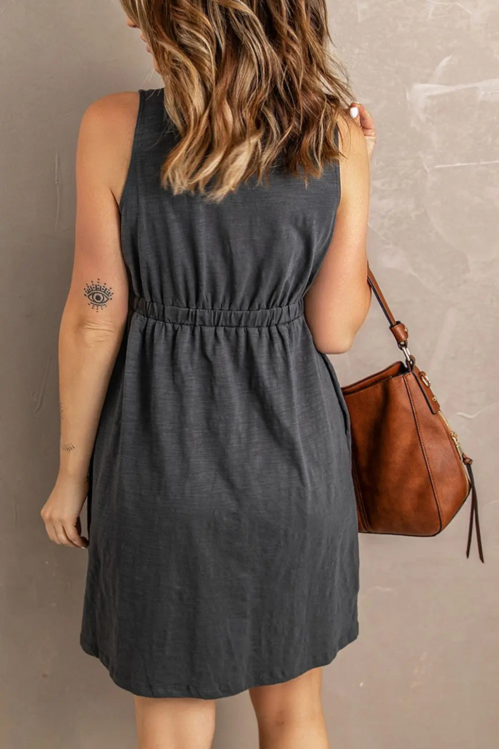 Sleeveless Button Down Mini Dress Trendsi