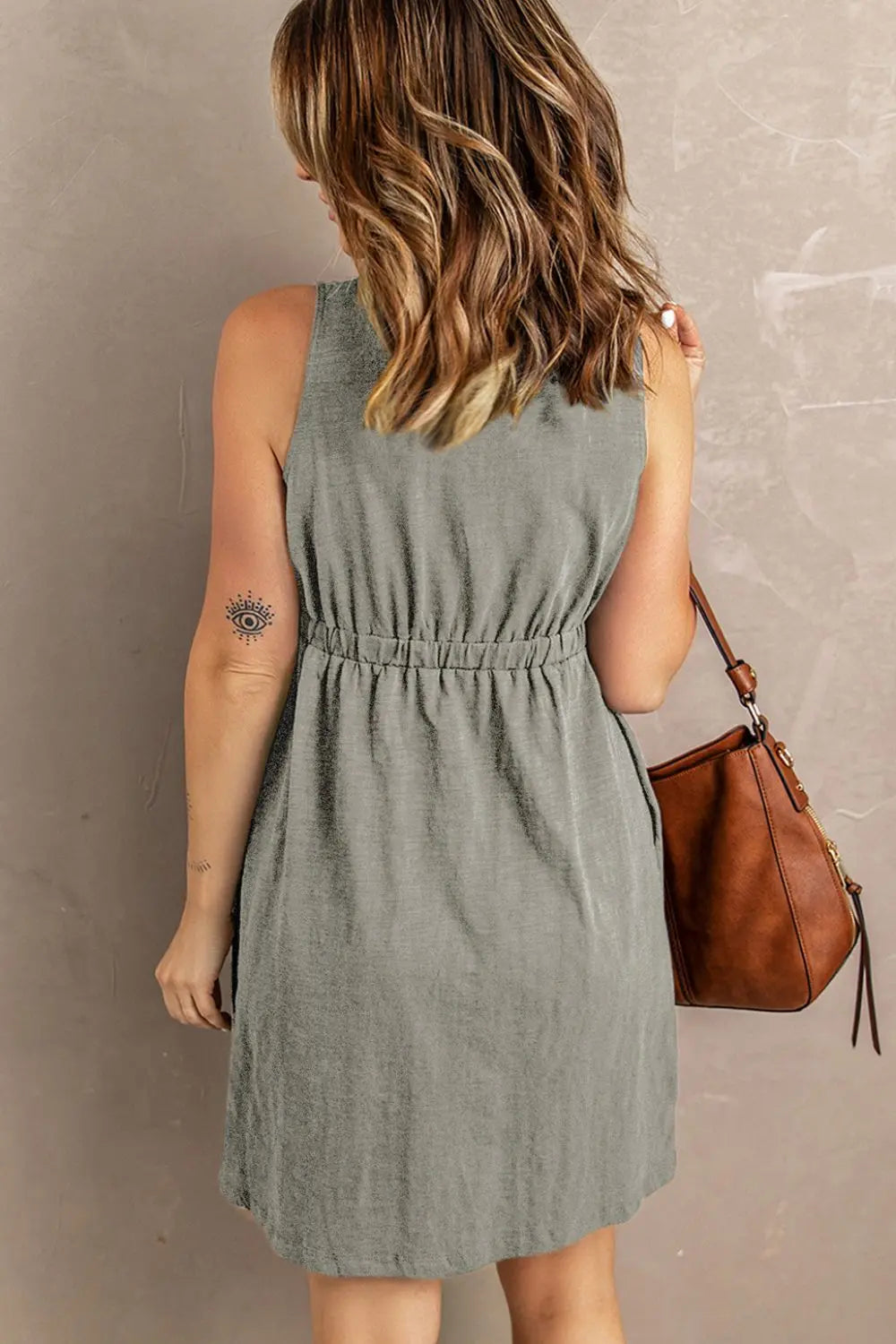 Sleeveless Button Down Mini Dress Trendsi