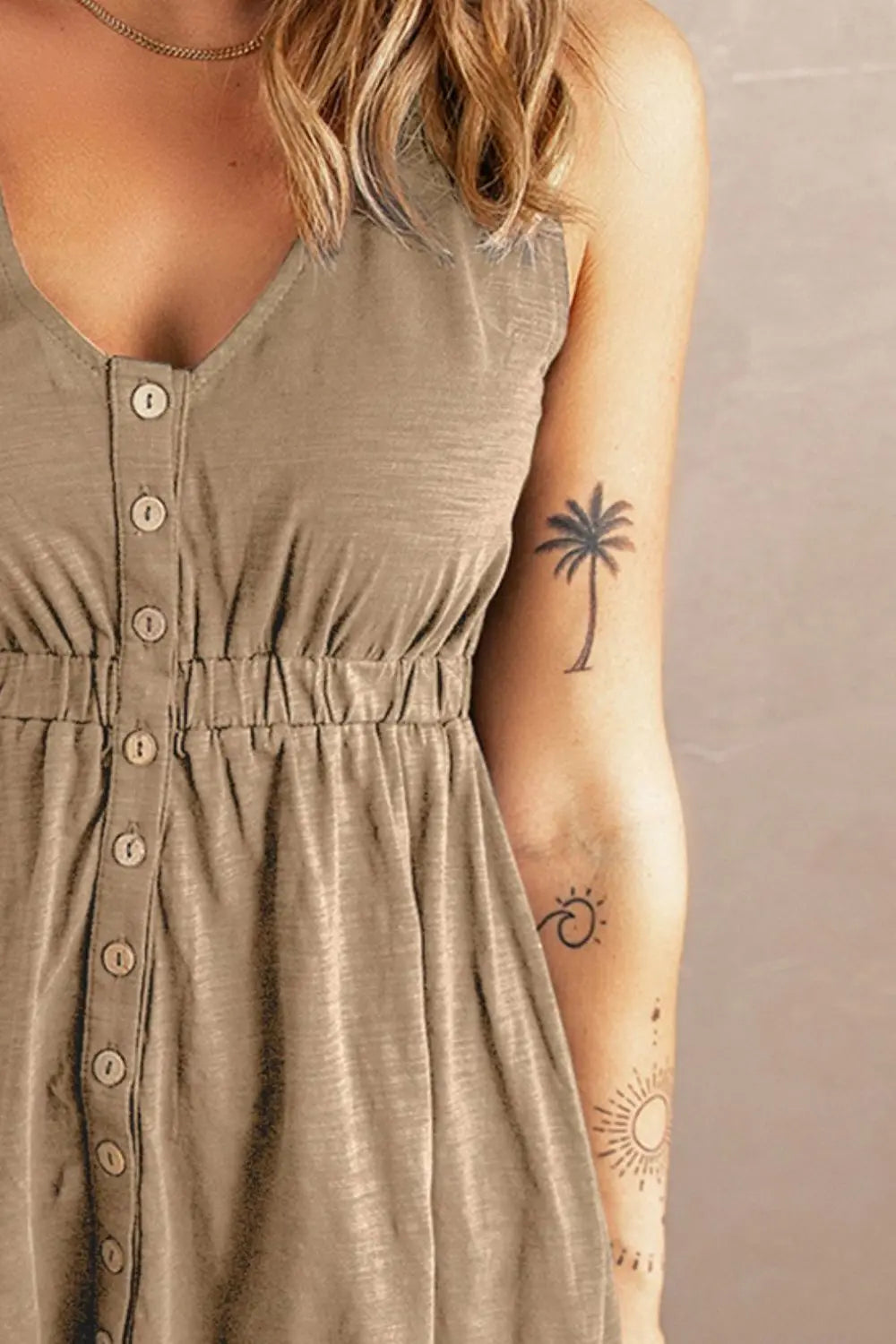 Sleeveless Button Down Mini Dress Trendsi