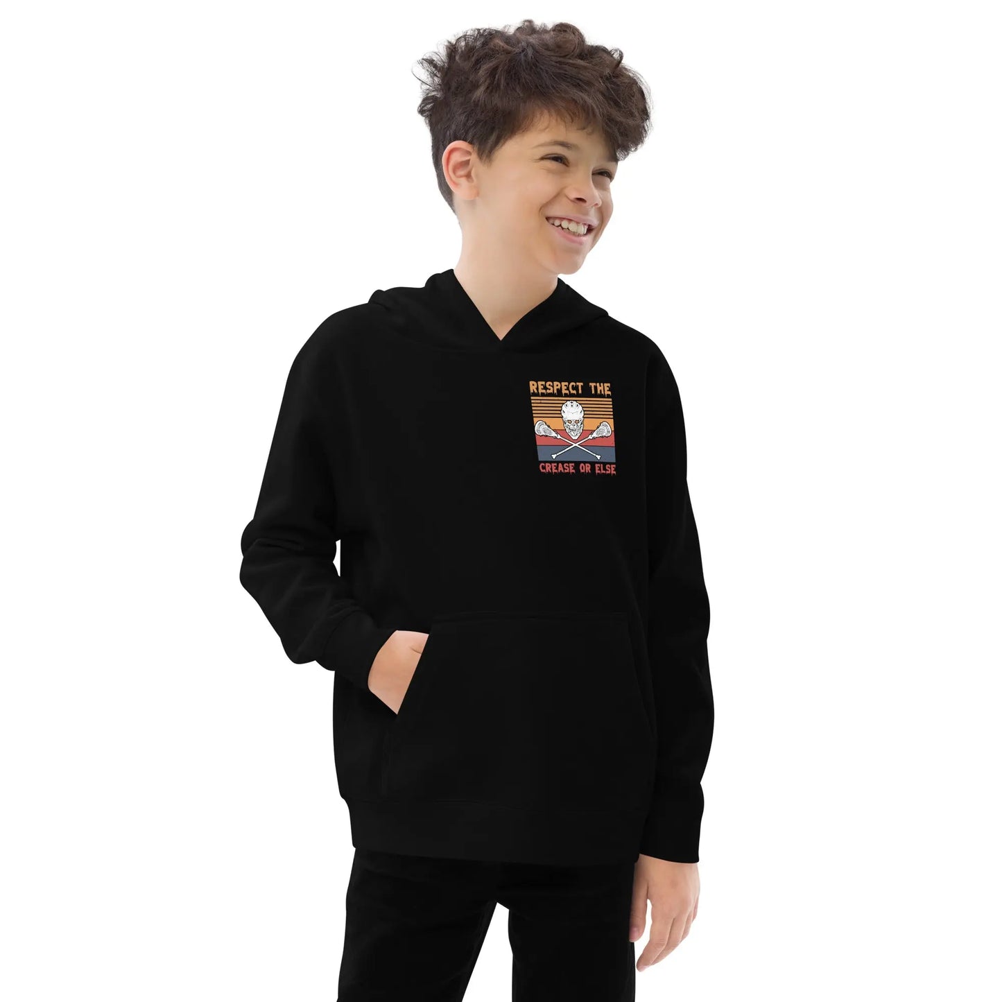 Halloween Lacrosse Respect the Crease Kids fleece hoodie Coast 2 Coast Lax USA