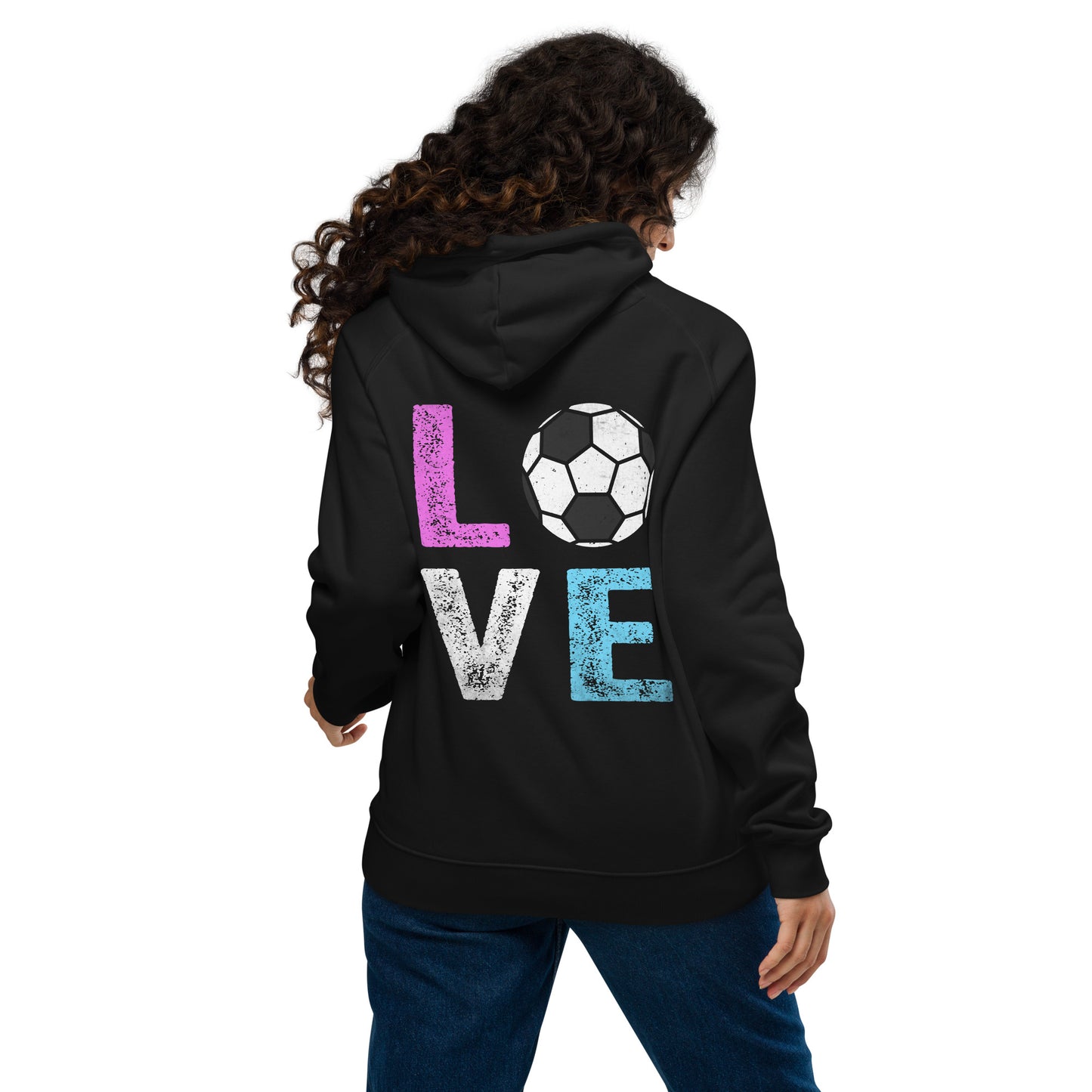 Love Soccer Unisex eco raglan hoodie