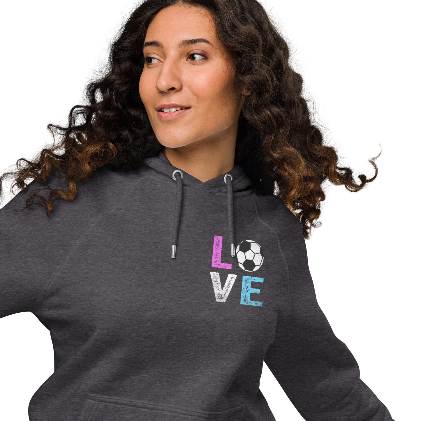 Love Soccer Unisex eco raglan hoodie