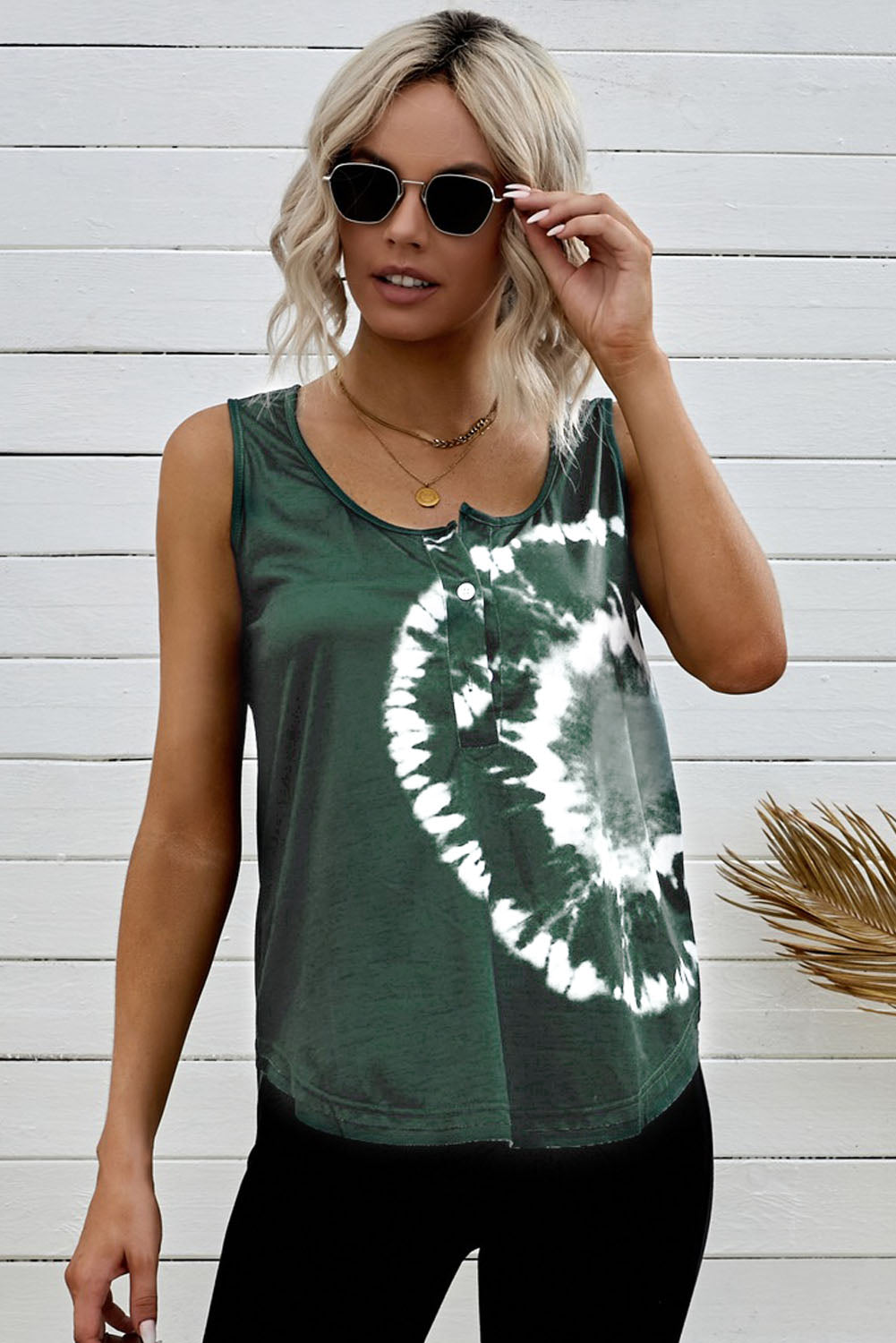 Tie-Dye Scoop Neck Henley Tank