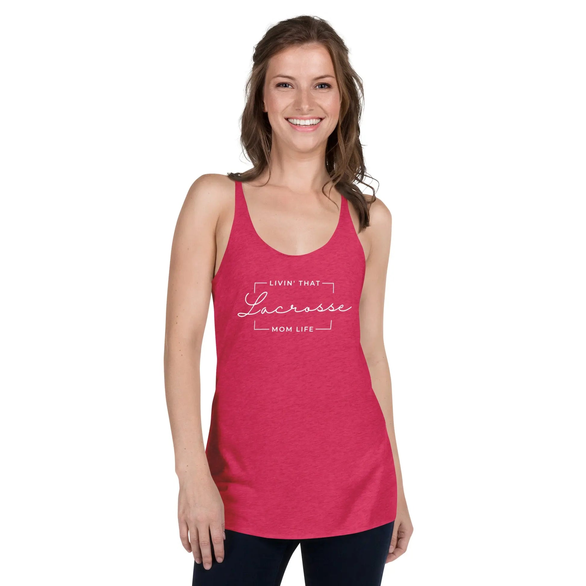 Living that Mom Lacrosse Life Racerback Tank Coast 2 Coast Lax USA
