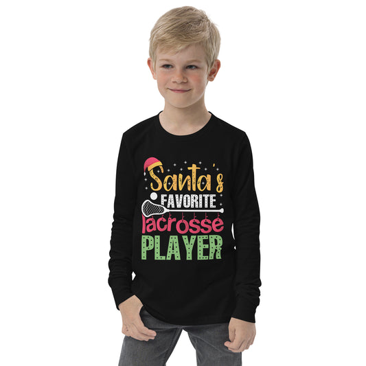 Youth Santa's Favorite Lax Player long sleeve tee