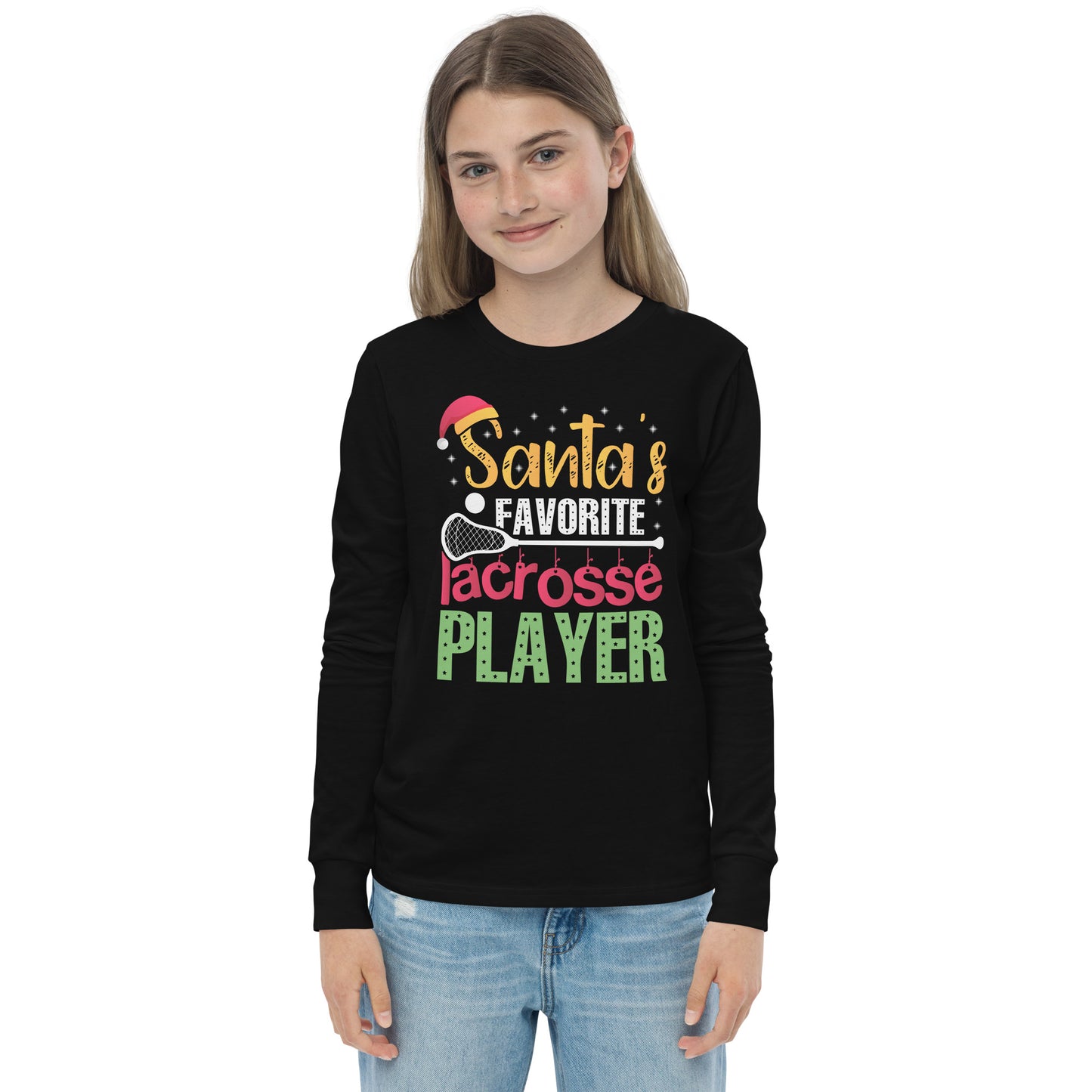 Youth Santa's Favorite Lax Player long sleeve tee