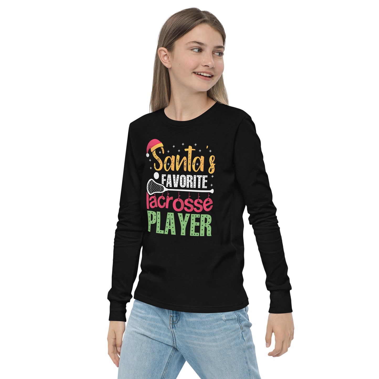 Youth Santa's Favorite Lax Player long sleeve tee