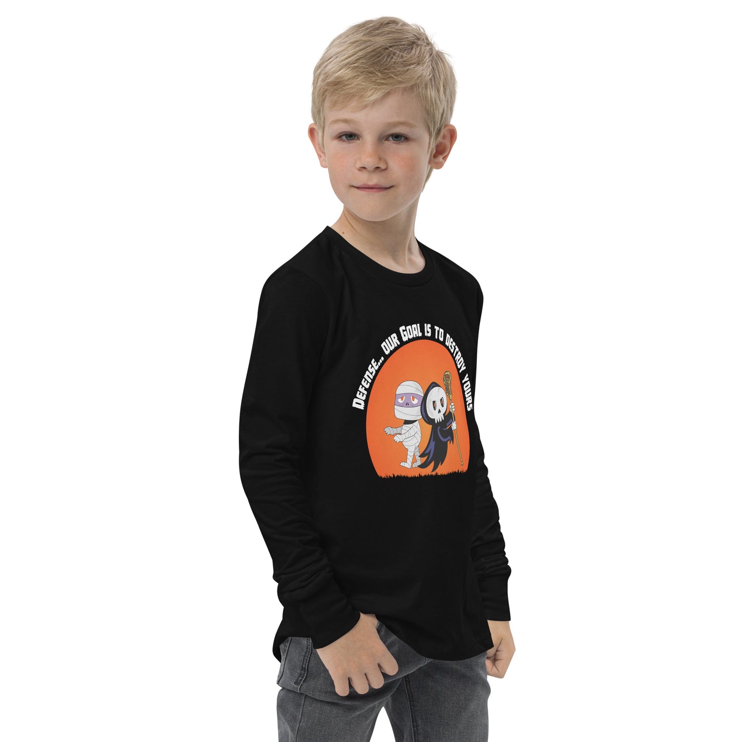 Halloween Lacrosse Defense Youth long sleeve tee