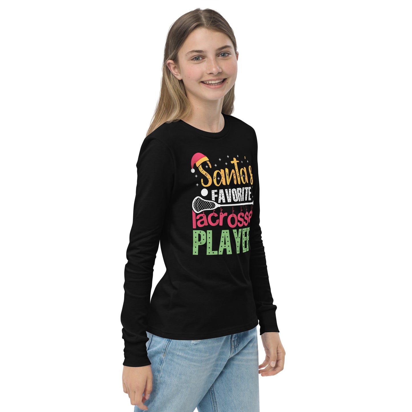 Youth Santa's Favorite Lax Player long sleeve tee