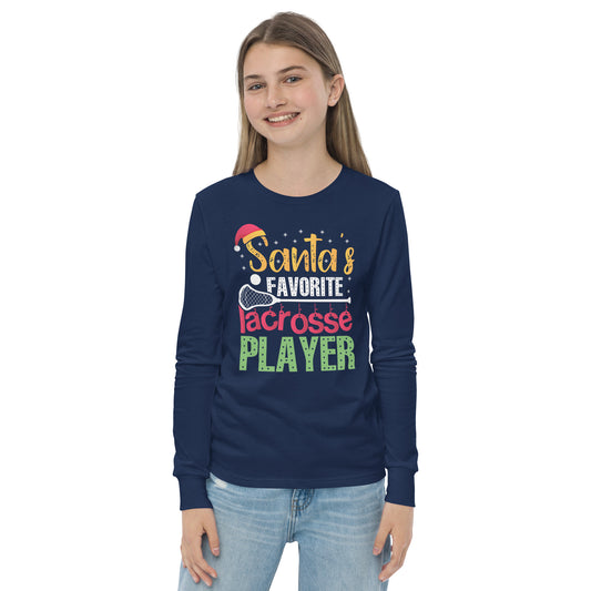 Youth Santa's Favorite Lax Player long sleeve tee