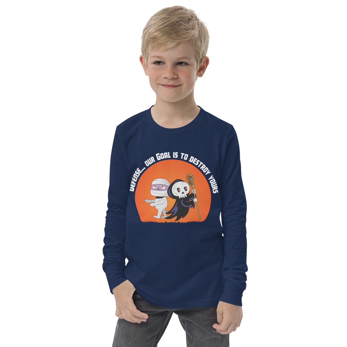 Halloween Lacrosse Defense Youth long sleeve tee