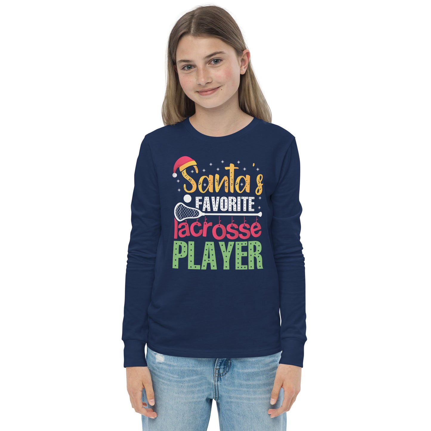 Youth Santa's Favorite Lax Player long sleeve tee