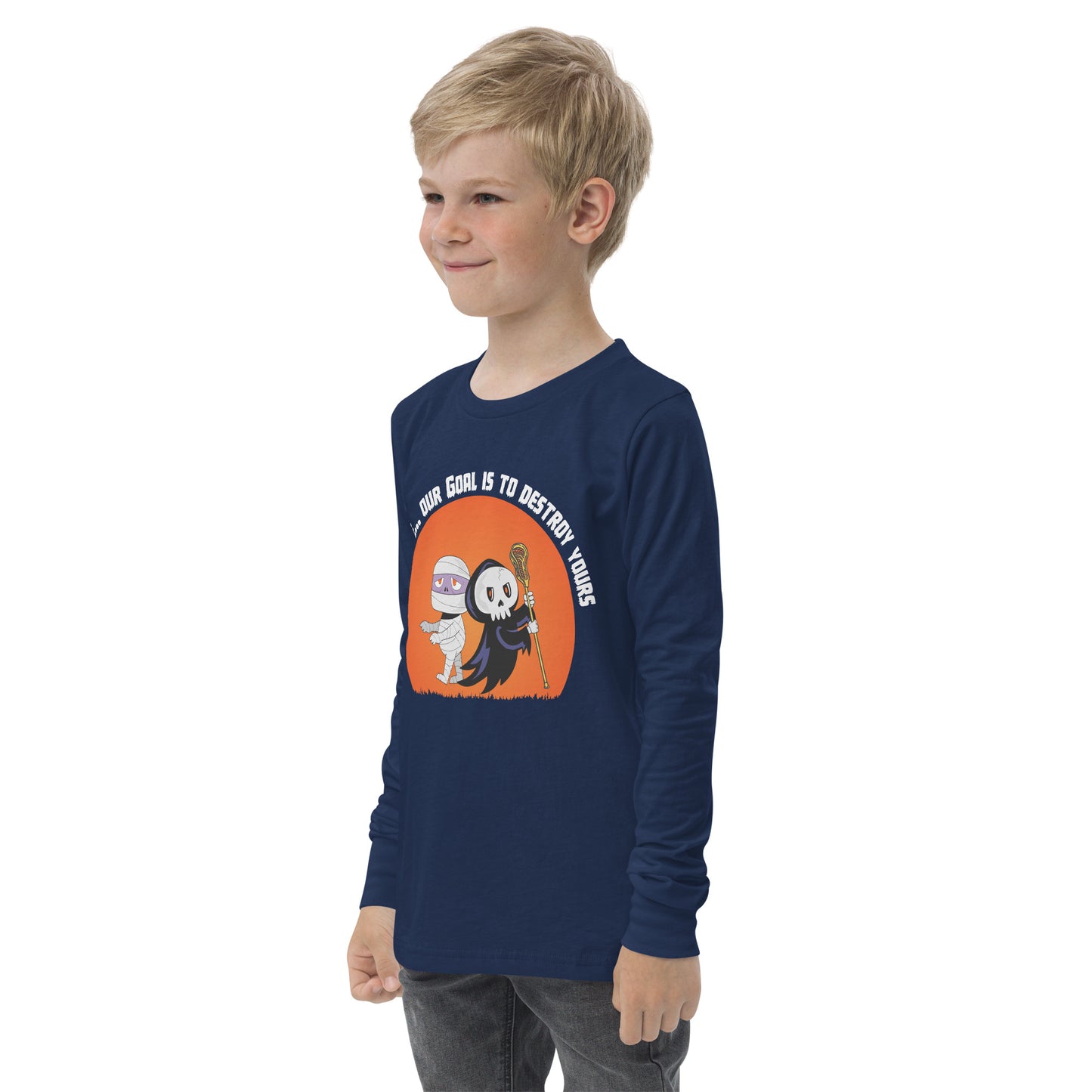 Halloween Lacrosse Defense Youth long sleeve tee