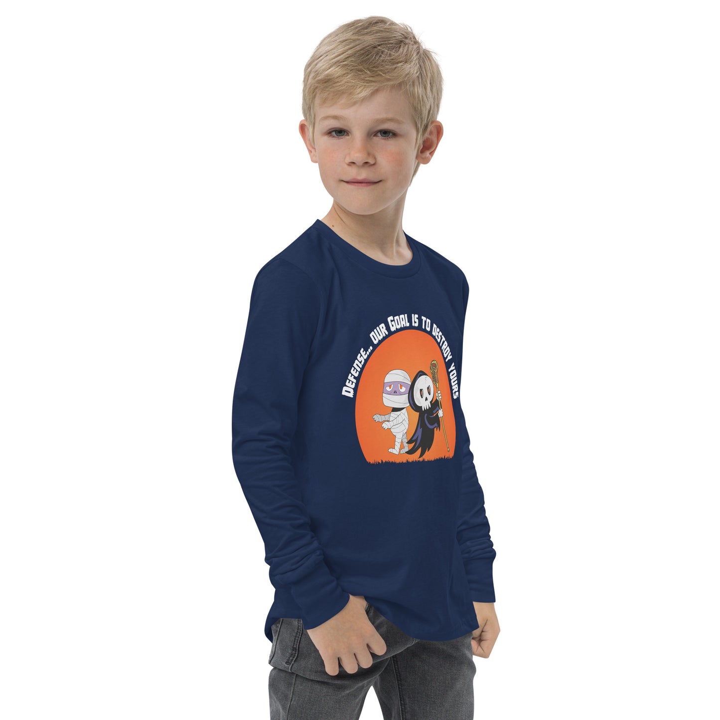 Halloween Lacrosse Defense Youth long sleeve tee