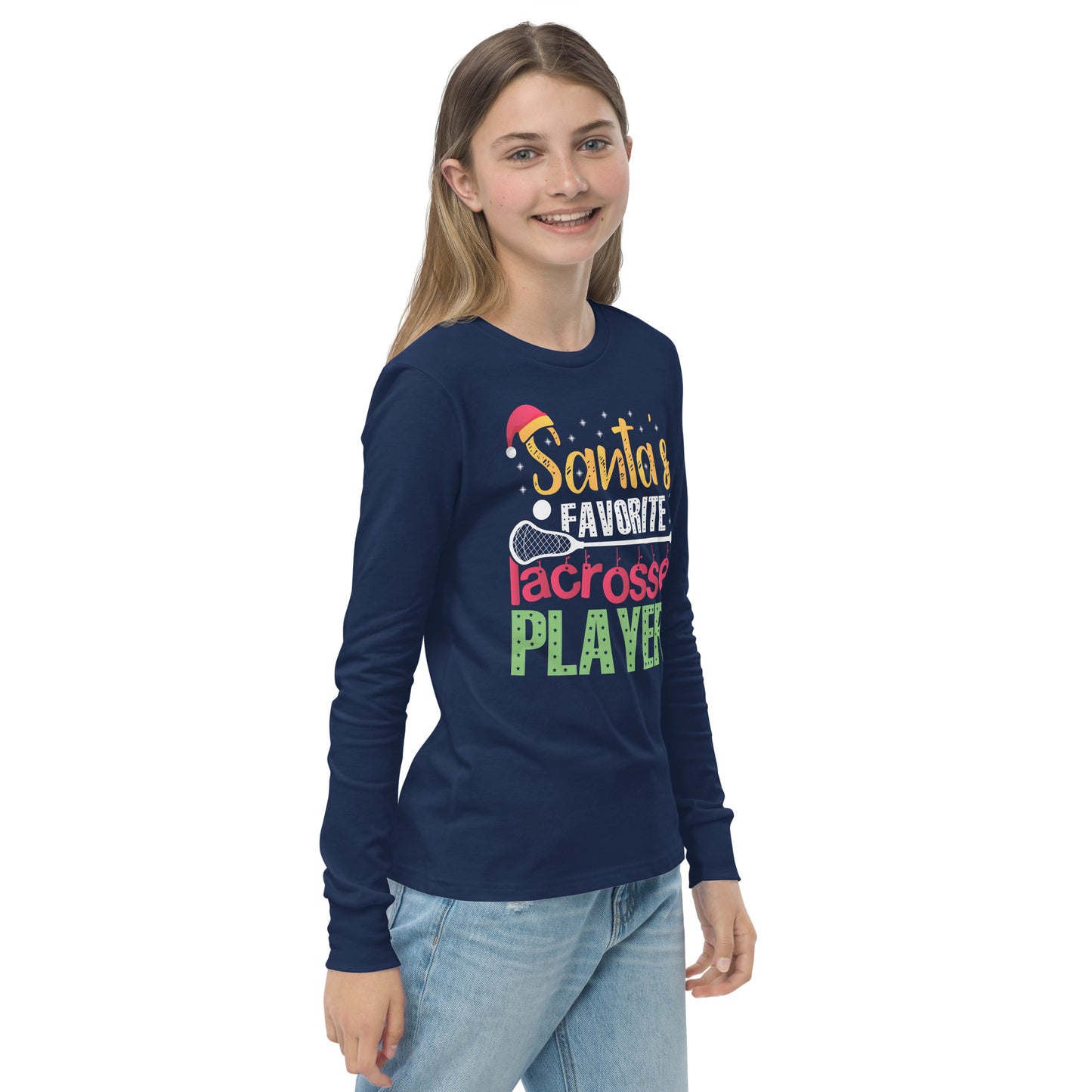 Youth Santa's Favorite Lax Player long sleeve tee