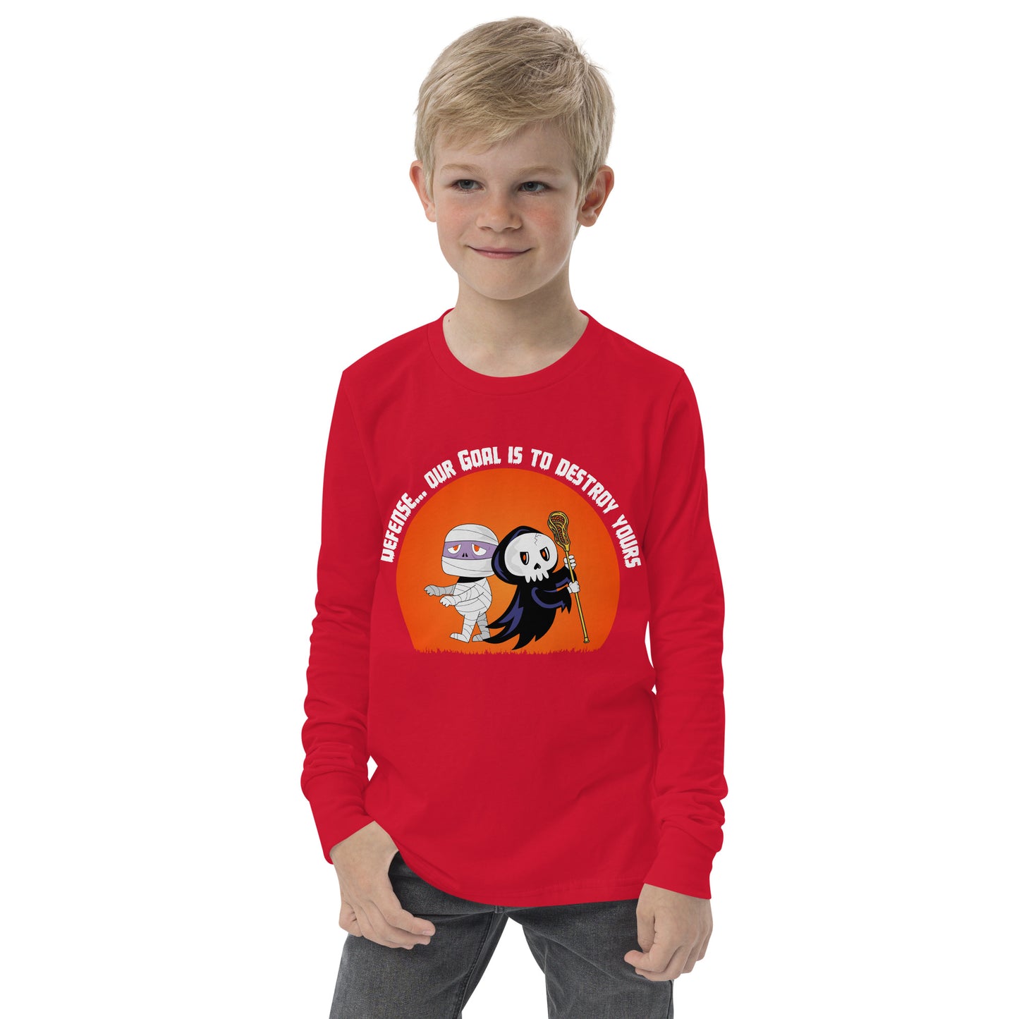 Halloween Lacrosse Defense Youth long sleeve tee