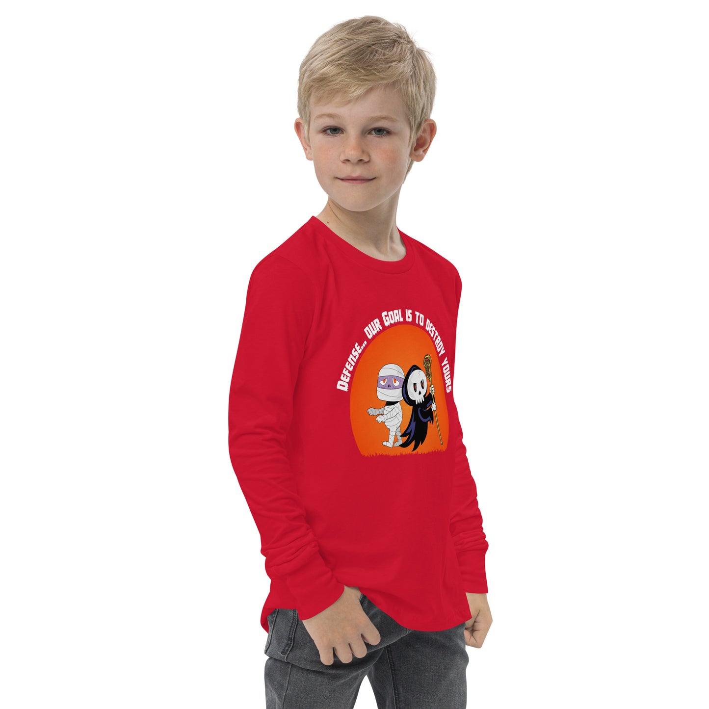 Halloween Lacrosse Defense Youth long sleeve tee