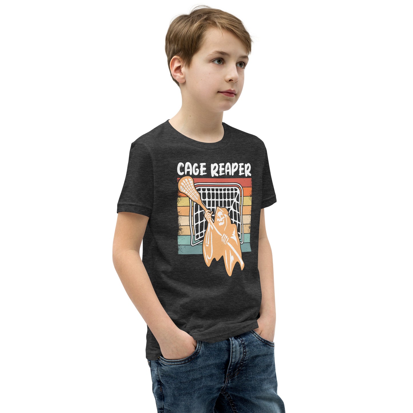 Halloween Lacrosse Youth Cage Reaper T-Shirt