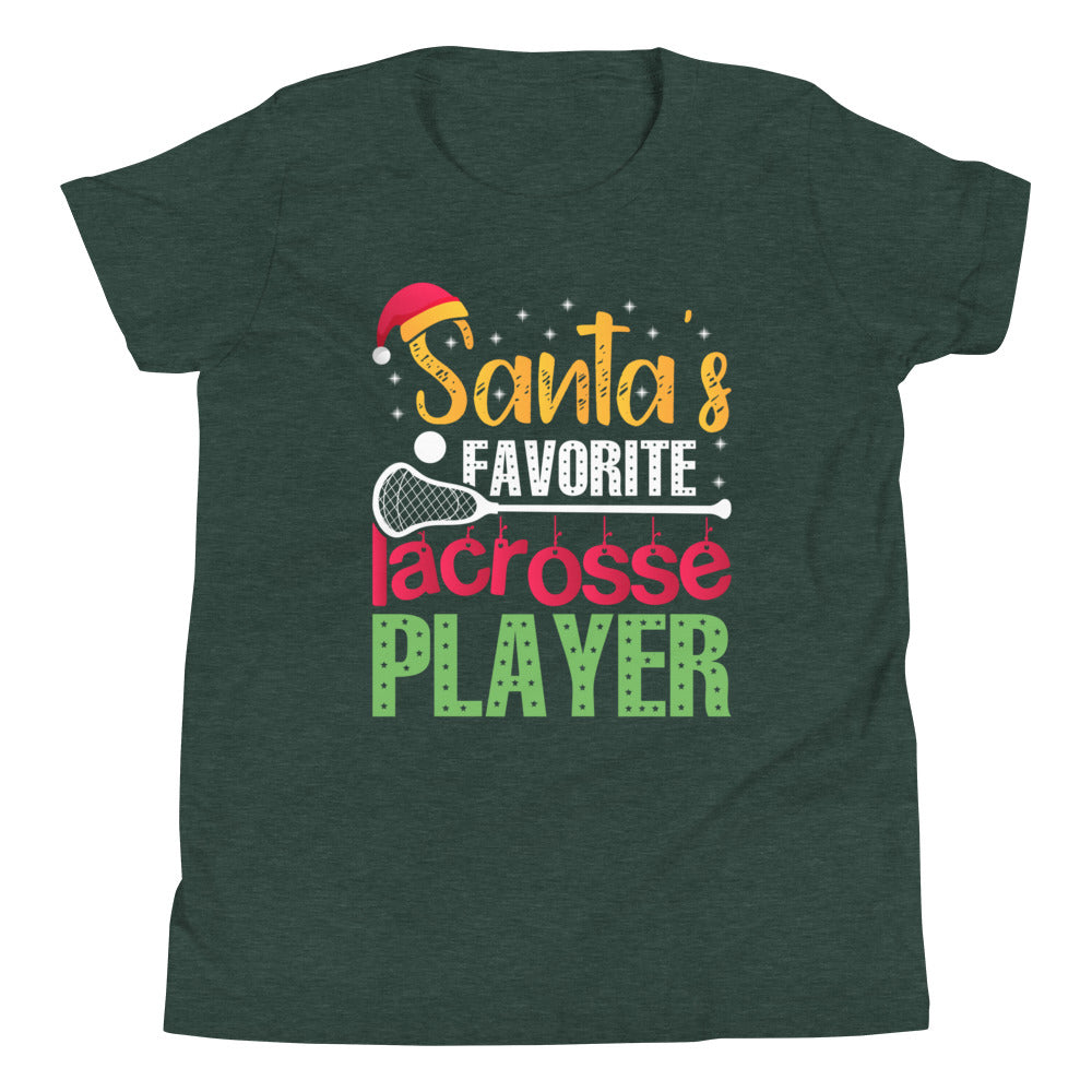 Youth Santa's Favorite Lacrosse Player Short Sleeve T-Shirt