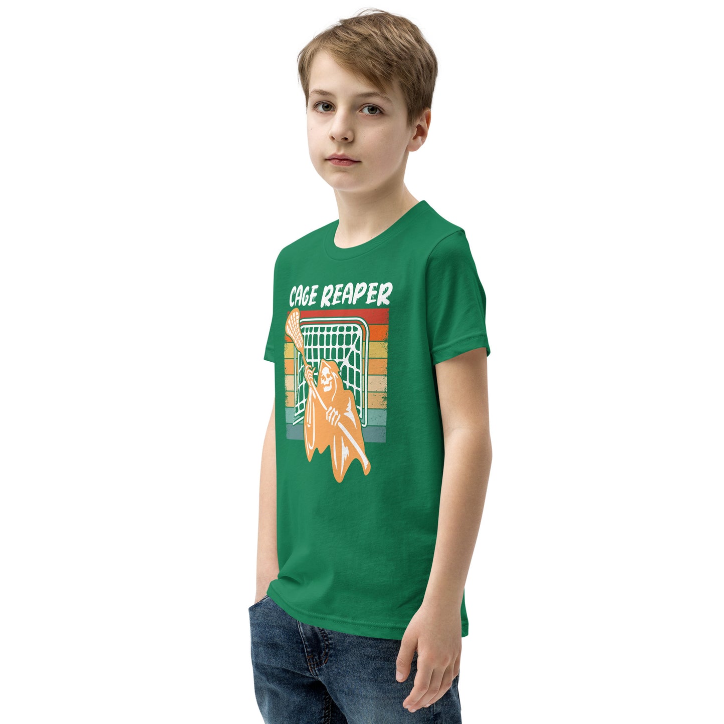 Halloween Lacrosse Youth Cage Reaper T-Shirt