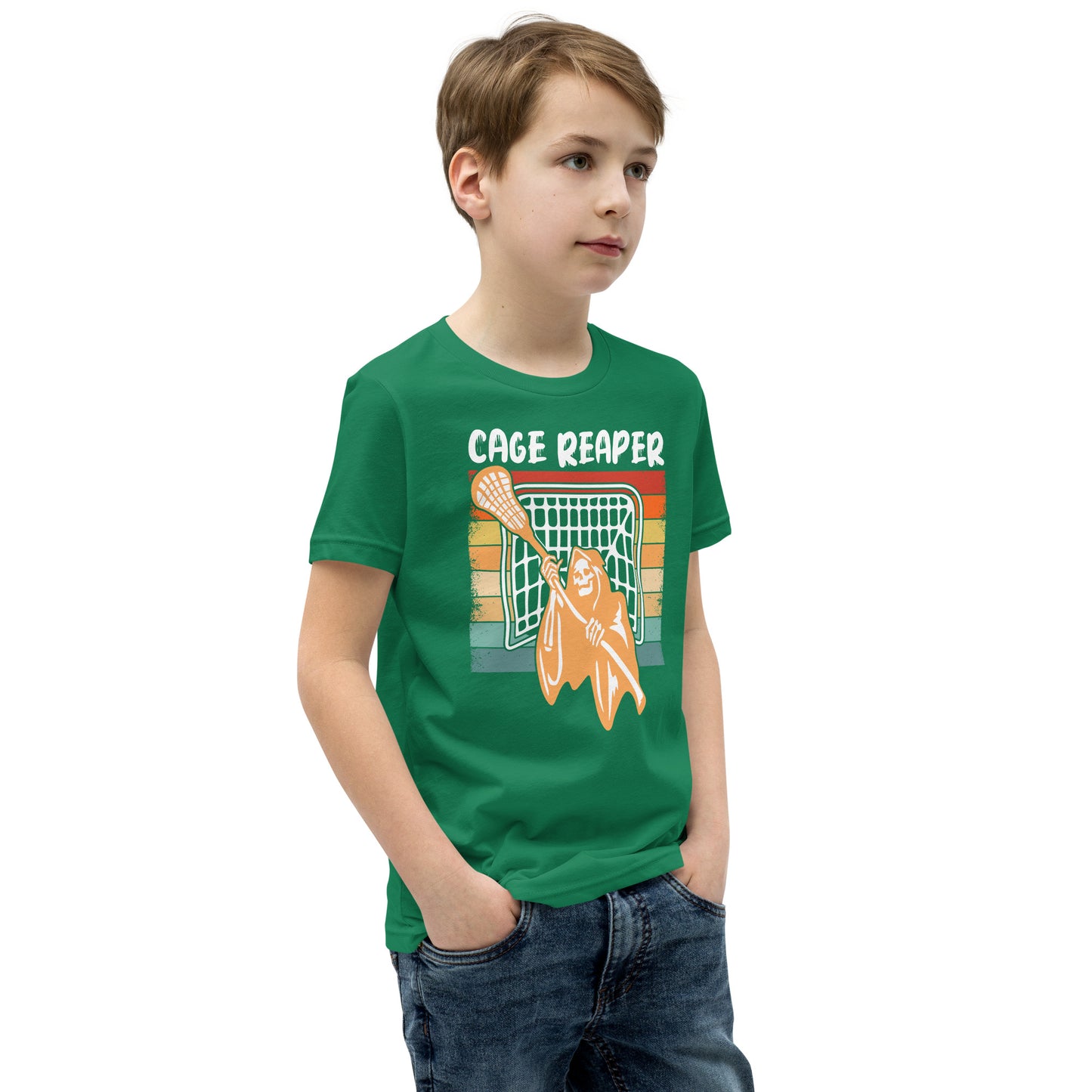 Halloween Lacrosse Youth Cage Reaper T-Shirt