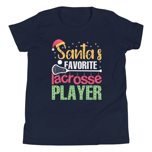 Youth Santa's Favorite Lacrosse Player Short Sleeve T-Shirt