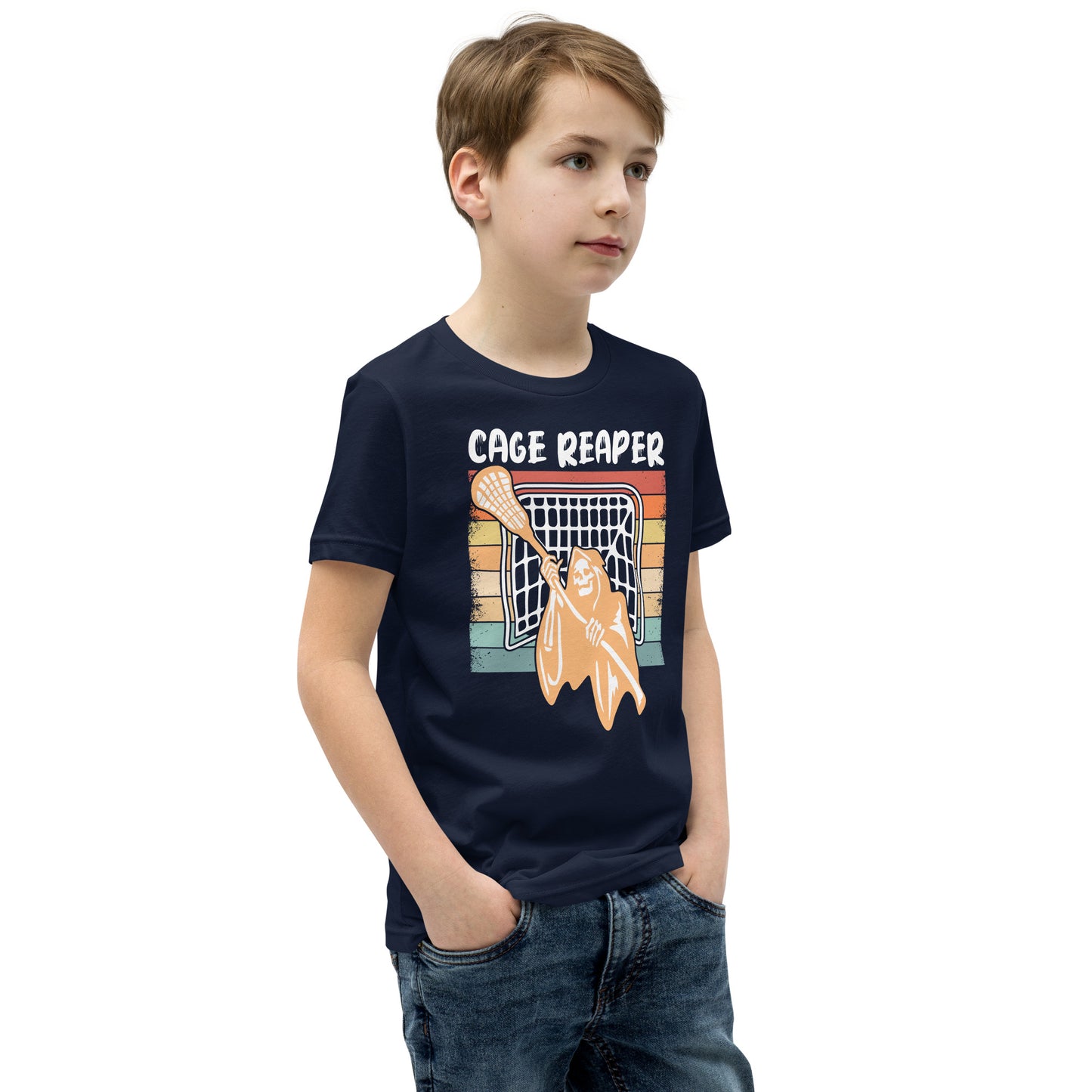 Halloween Lacrosse Youth Cage Reaper T-Shirt